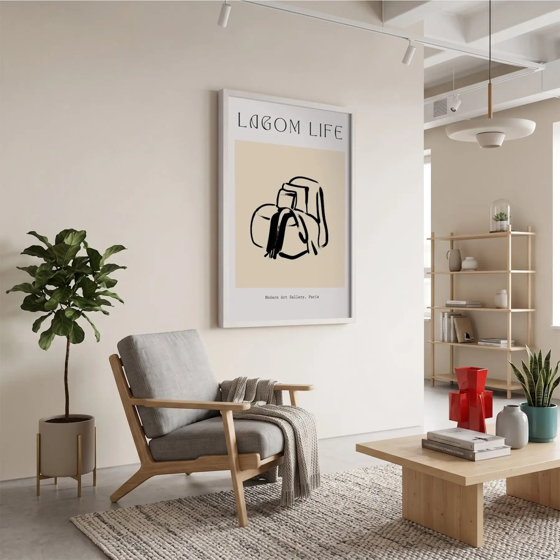 Minimalist Dökümlü Çizgi Beyaz Ahşap Çerçeveli Tablo Mekan Yatak Koridor Ofis Kanvas Görünümlü