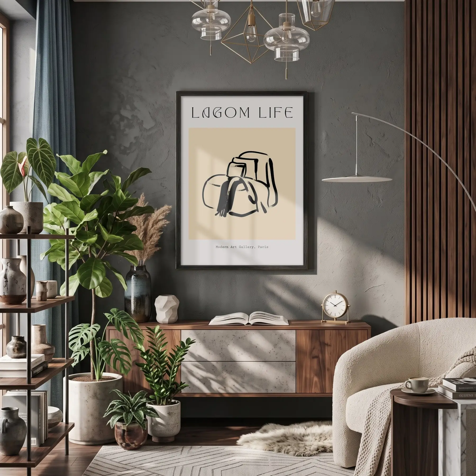 Minimalist Dökümlü Çizgi Siyah Ahşap Çerçeveli Tablo Mekan Yatak Koridor Ofis Kanvas Görünümlü