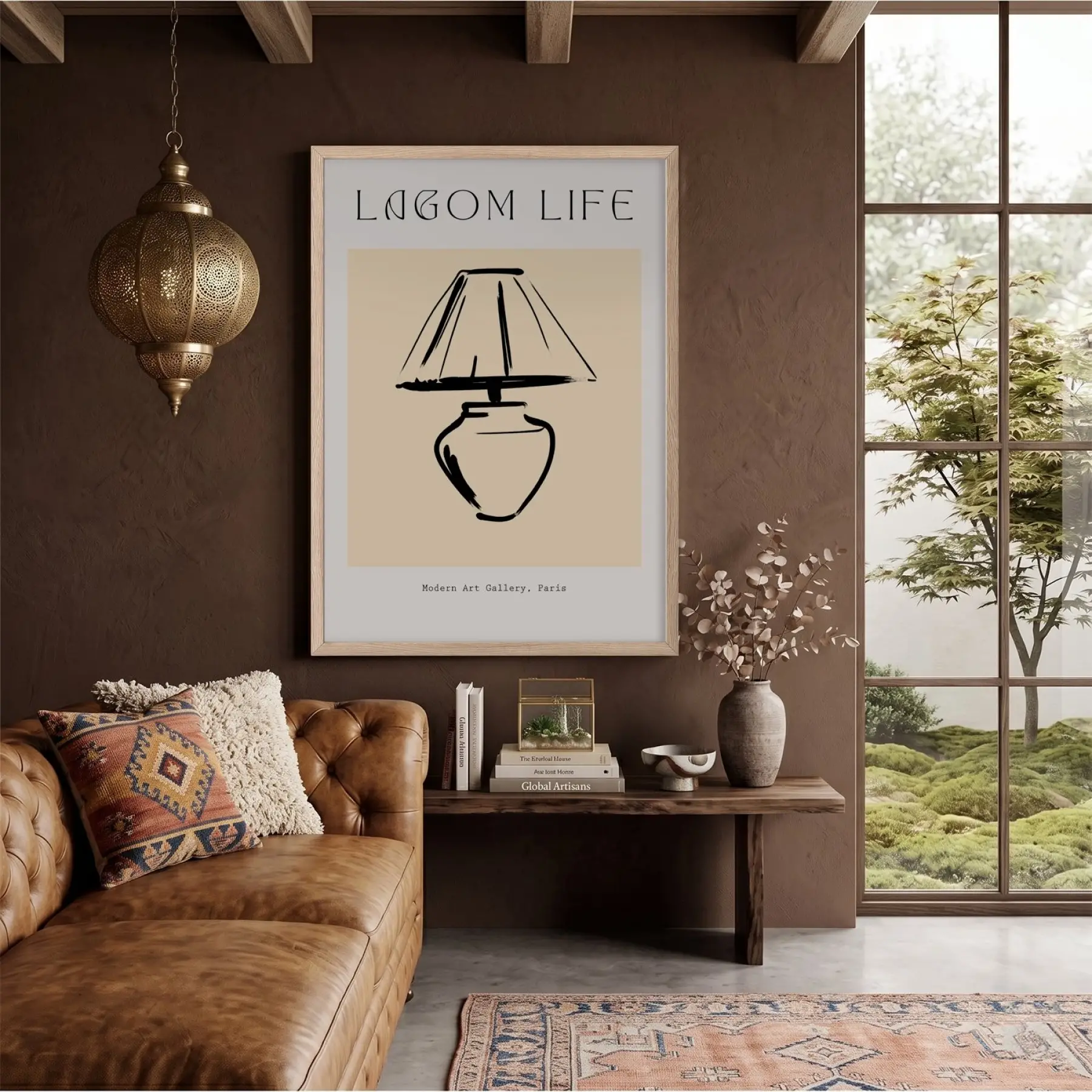 Lagom Yaşam Lamba Tablosu Doğal Ahşap Çerçeveli Dekoru Poster Obje Ev Aksesuarları Modern