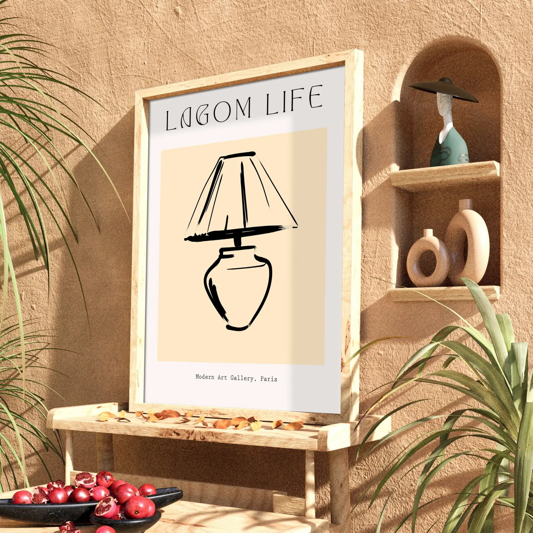 Lagom Yaşam Lamba Tablosu Doğal Ahşap Çerçeveli Dekoru Poster Obje Ev Aksesuarları Modern
