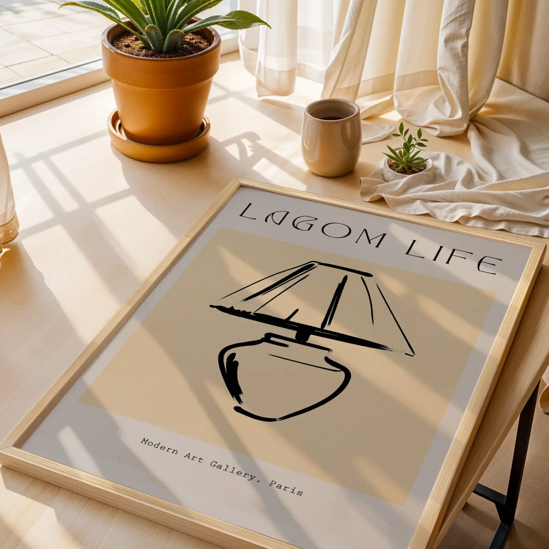 Lagom Yaşam Lamba Tablosu Doğal Ahşap Çerçeveli Dekoru Poster Obje Ev Aksesuarları Modern