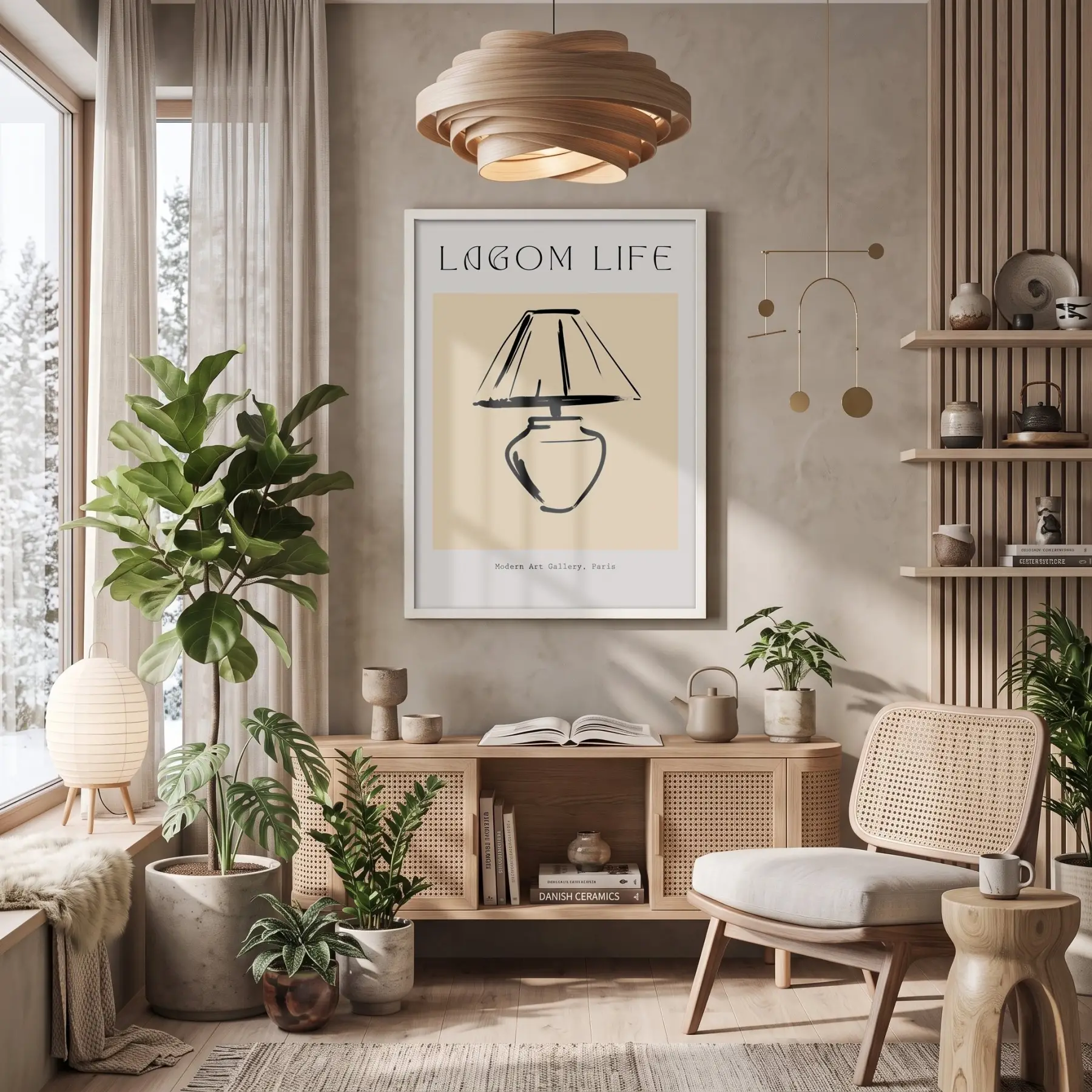 Lagom Yaşam Lamba Tablosu Beyaz Ahşap Çerçeveli Dekorasyonu Poster Obje Ev Aksesuarları Modern
