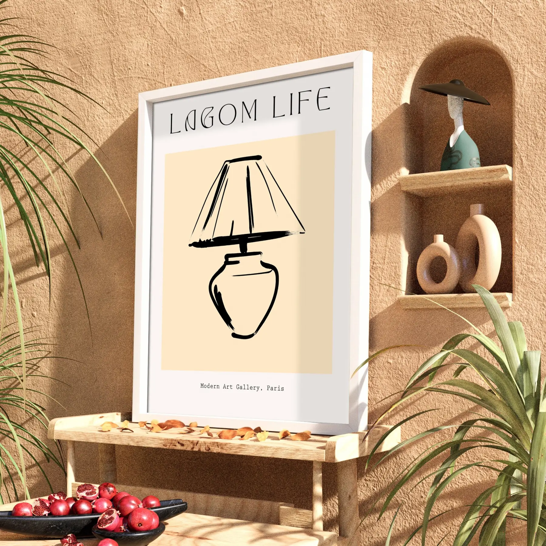 Lagom Yaşam Lamba Tablosu Beyaz Ahşap Çerçeveli Dekorasyonu Poster Obje Ev Aksesuarları Modern