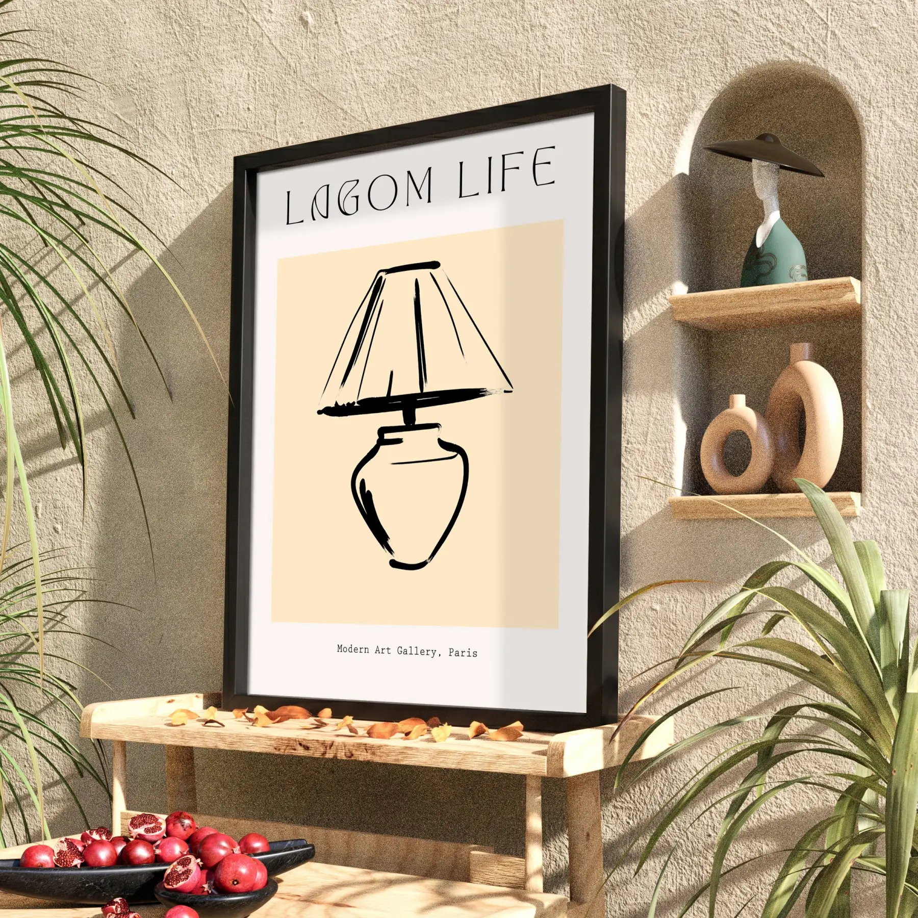 Lagom Yaşam Lamba Tablosu Siyah Ahşap Çerçeveli Yatak Koridor Ofis Kanvas Görünümlü Salon