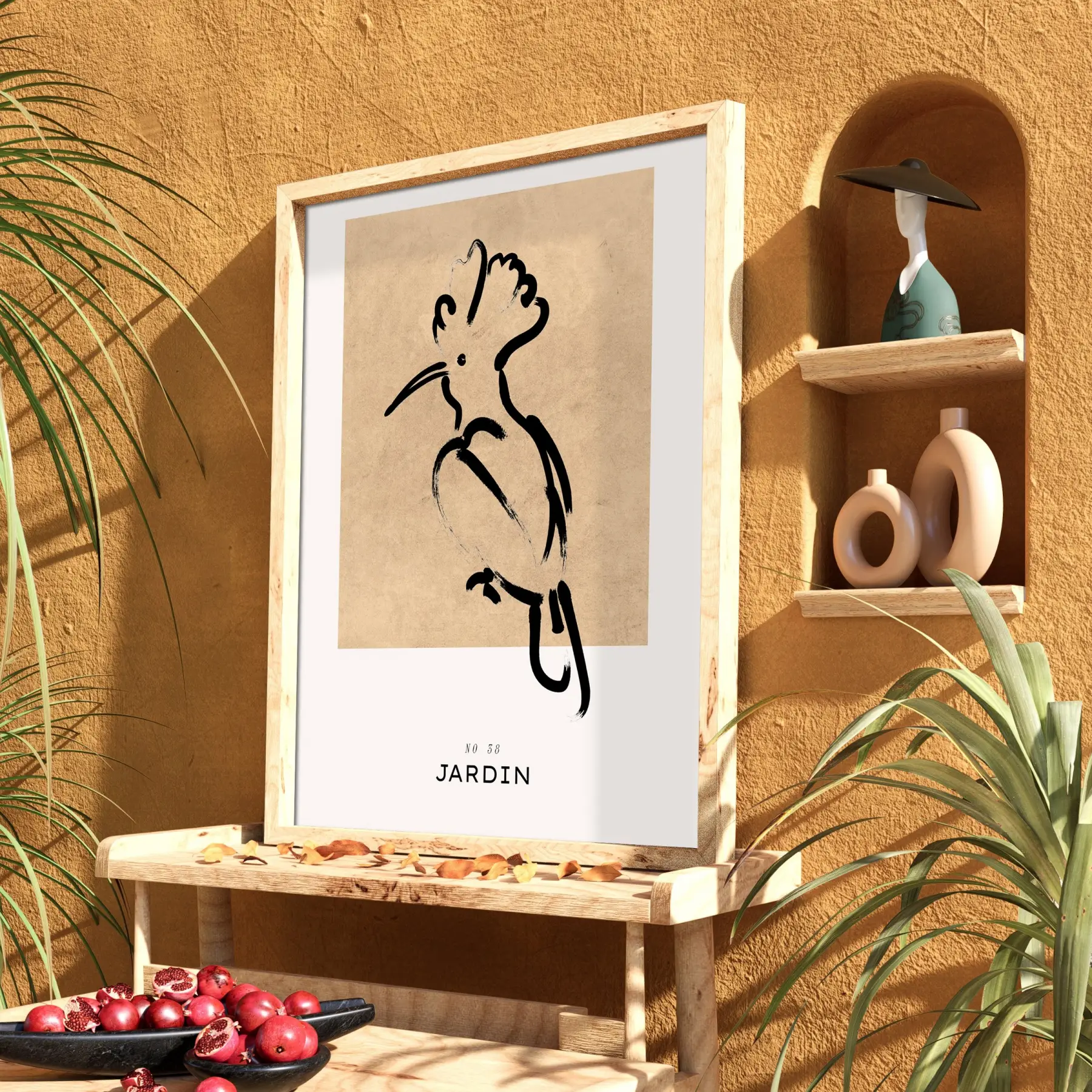 Minimalist Kuş Figürü Doğal Ahşap Çerçeveli Tablo Dekoratif Obje Ev Aksesuarları Modern Sanat