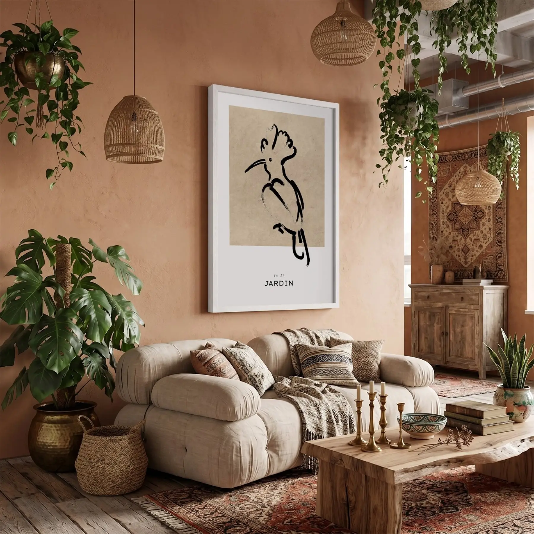 Minimalist Kuş Figürü Beyaz Ahşap Çerçeveli Tablo Odası Duvar Dekoru Poster Obje Ev