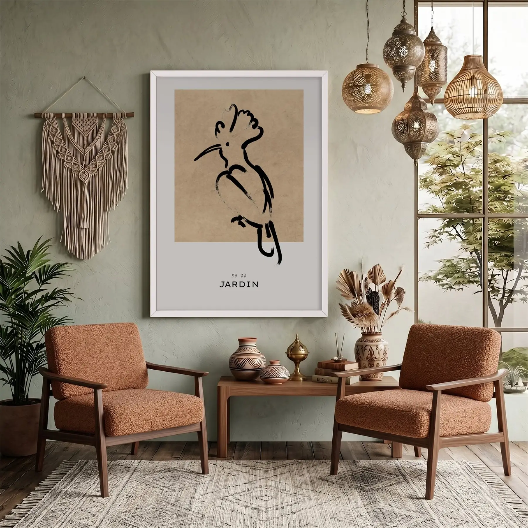 Minimalist Kuş Figürü Beyaz Ahşap Çerçeveli Tablo Odası Duvar Dekoru Poster Obje Ev