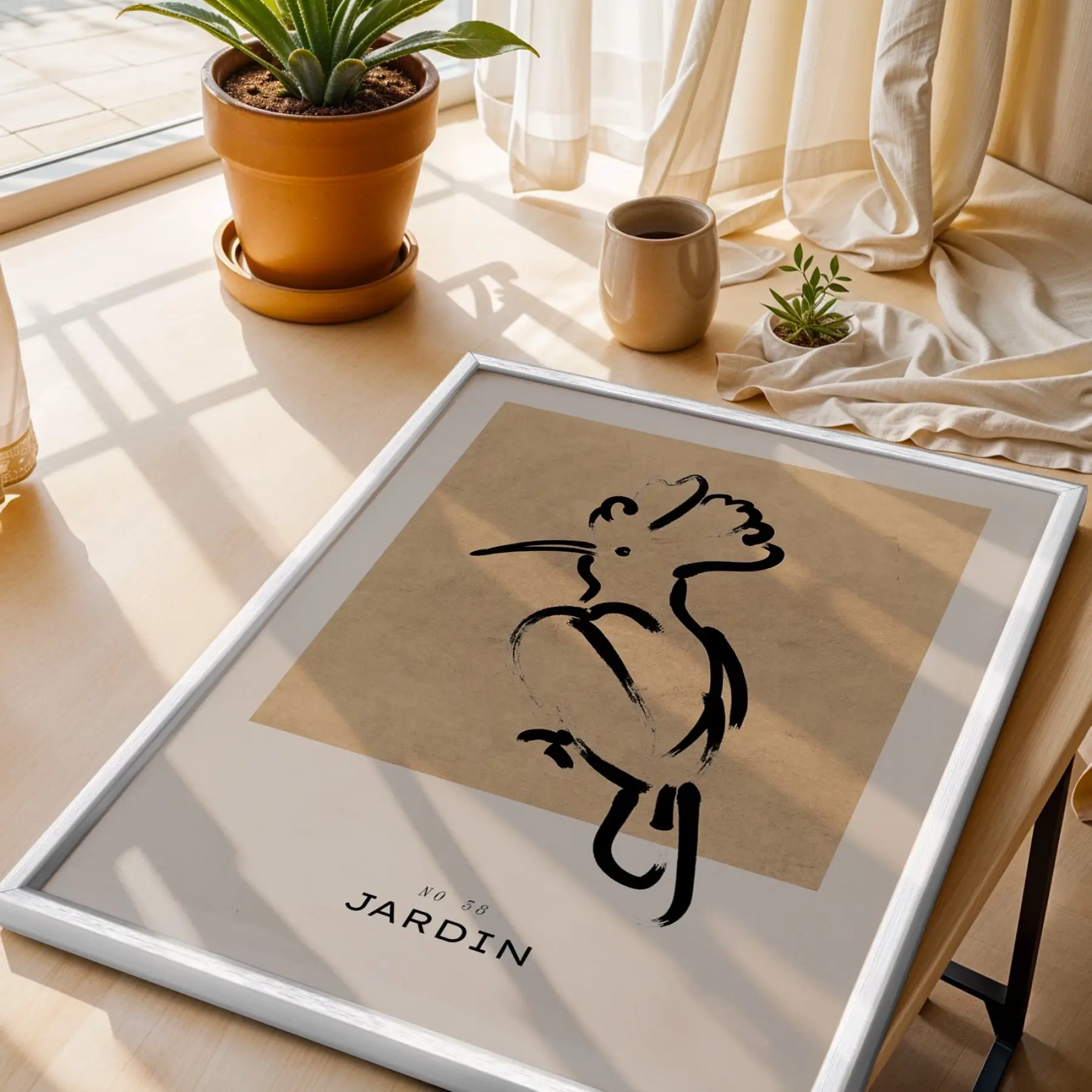 Minimalist Kuş Figürü Beyaz Ahşap Çerçeveli Tablo Odası Duvar Dekoru Poster Obje Ev