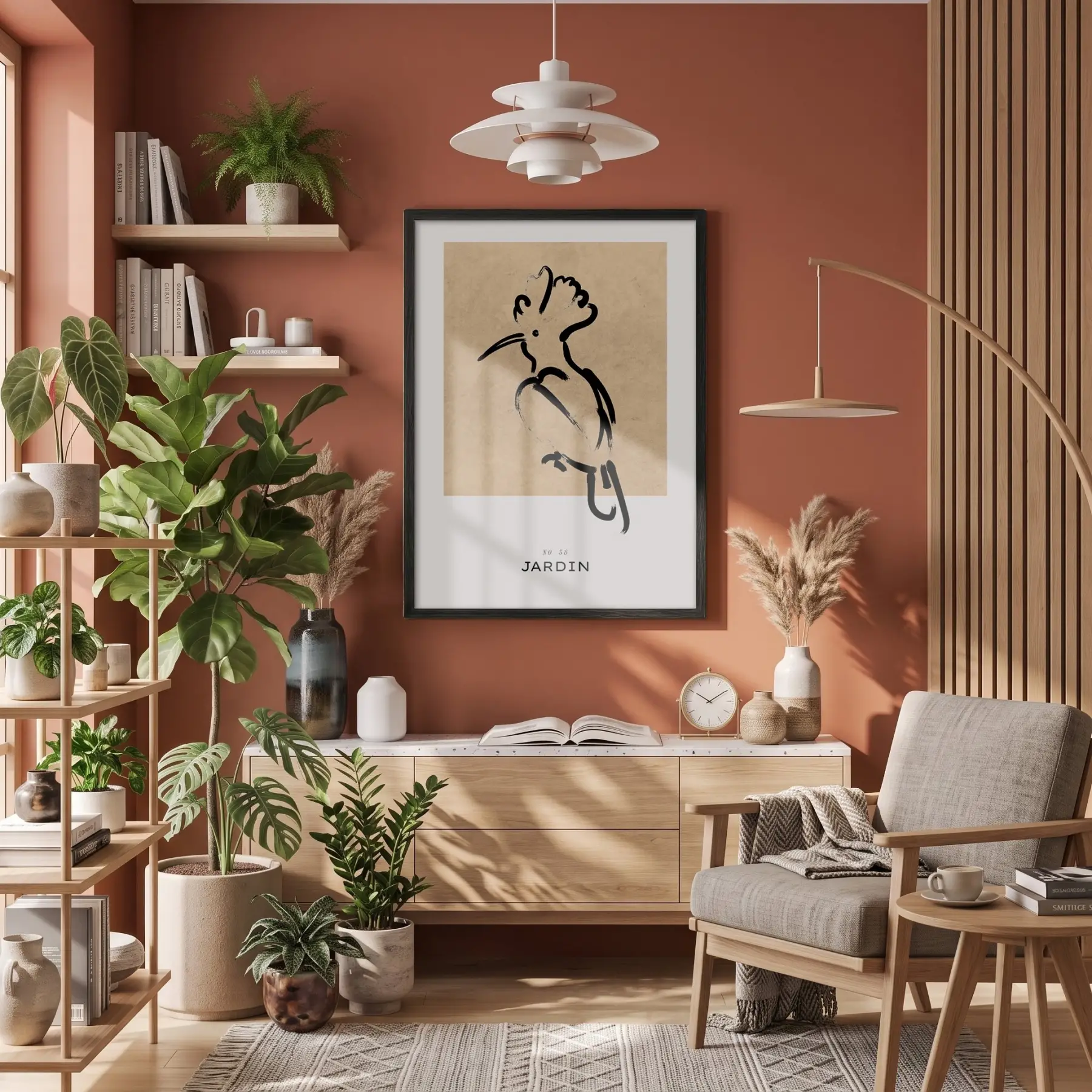 Minimalist Kuş Figürü Siyah Ahşap Çerçeveli Tablo Oturma Odası Duvar Dekoru Poster Obje