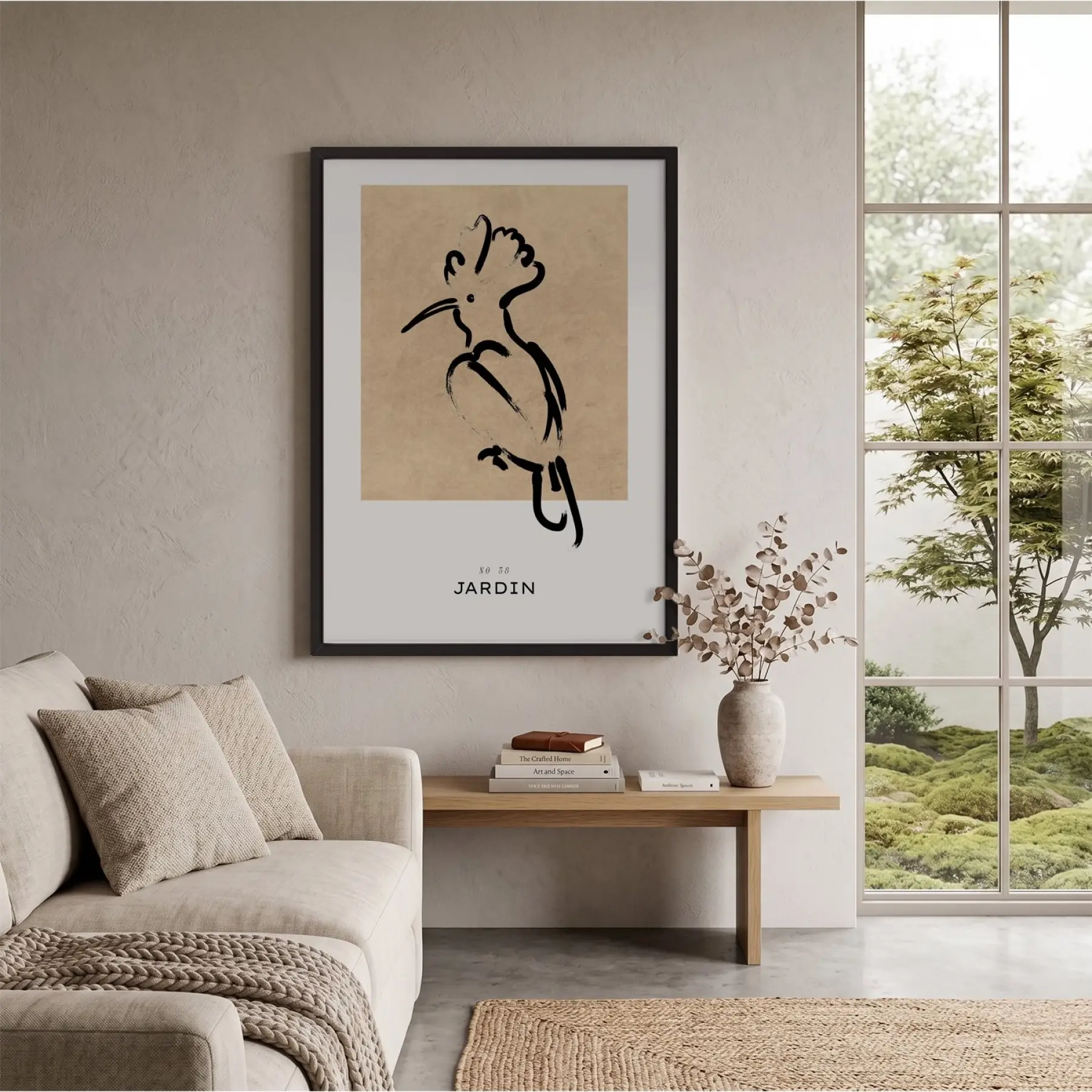 Minimalist Kuş Figürü Siyah Ahşap Çerçeveli Tablo Oturma Odası Duvar Dekoru Poster Obje