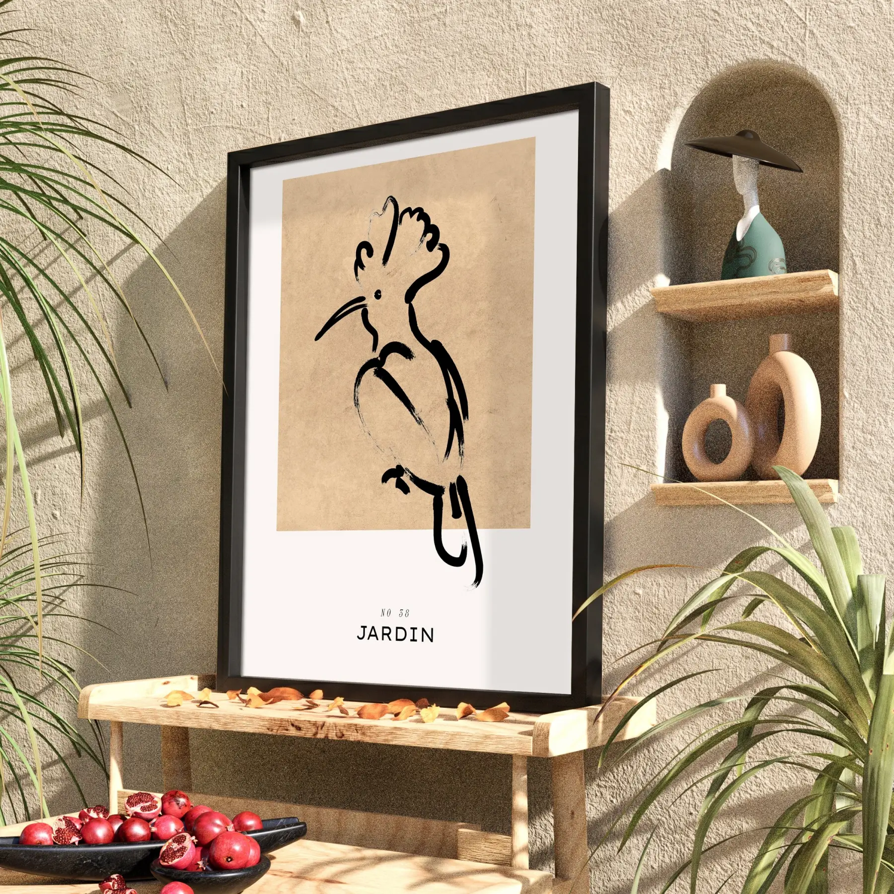 Minimalist Kuş Figürü Siyah Ahşap Çerçeveli Tablo Oturma Odası Duvar Dekoru Poster Obje