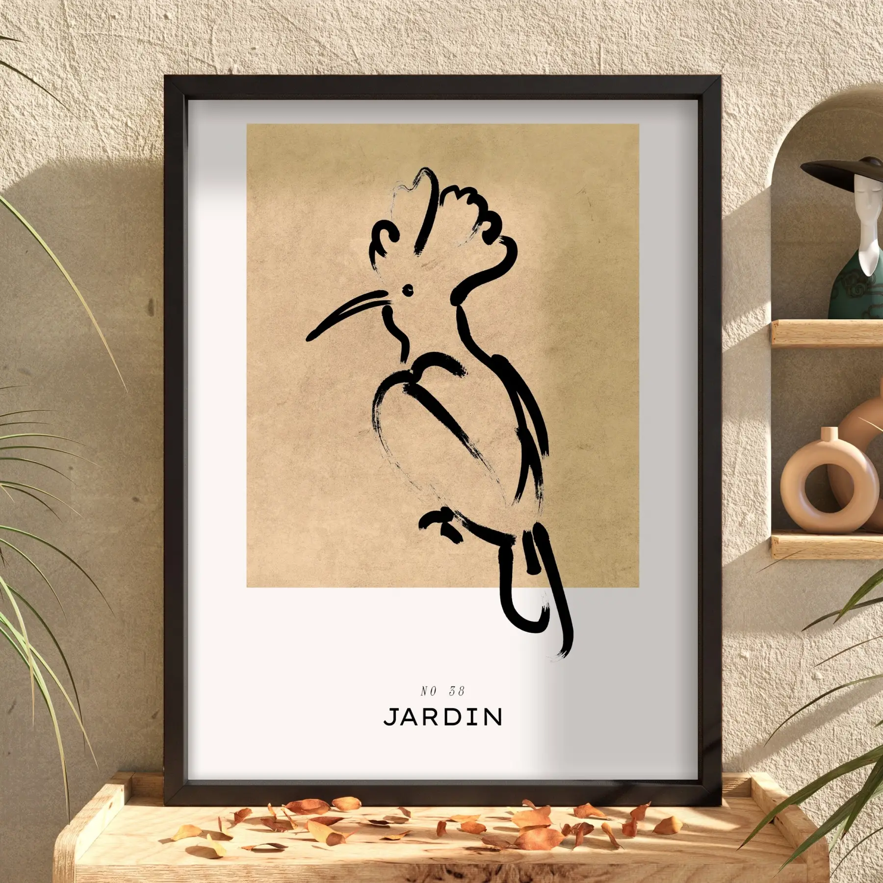 Minimalist Kuş Figürü Siyah Ahşap Çerçeveli Tablo Oturma Odası Duvar Dekoru Poster Obje