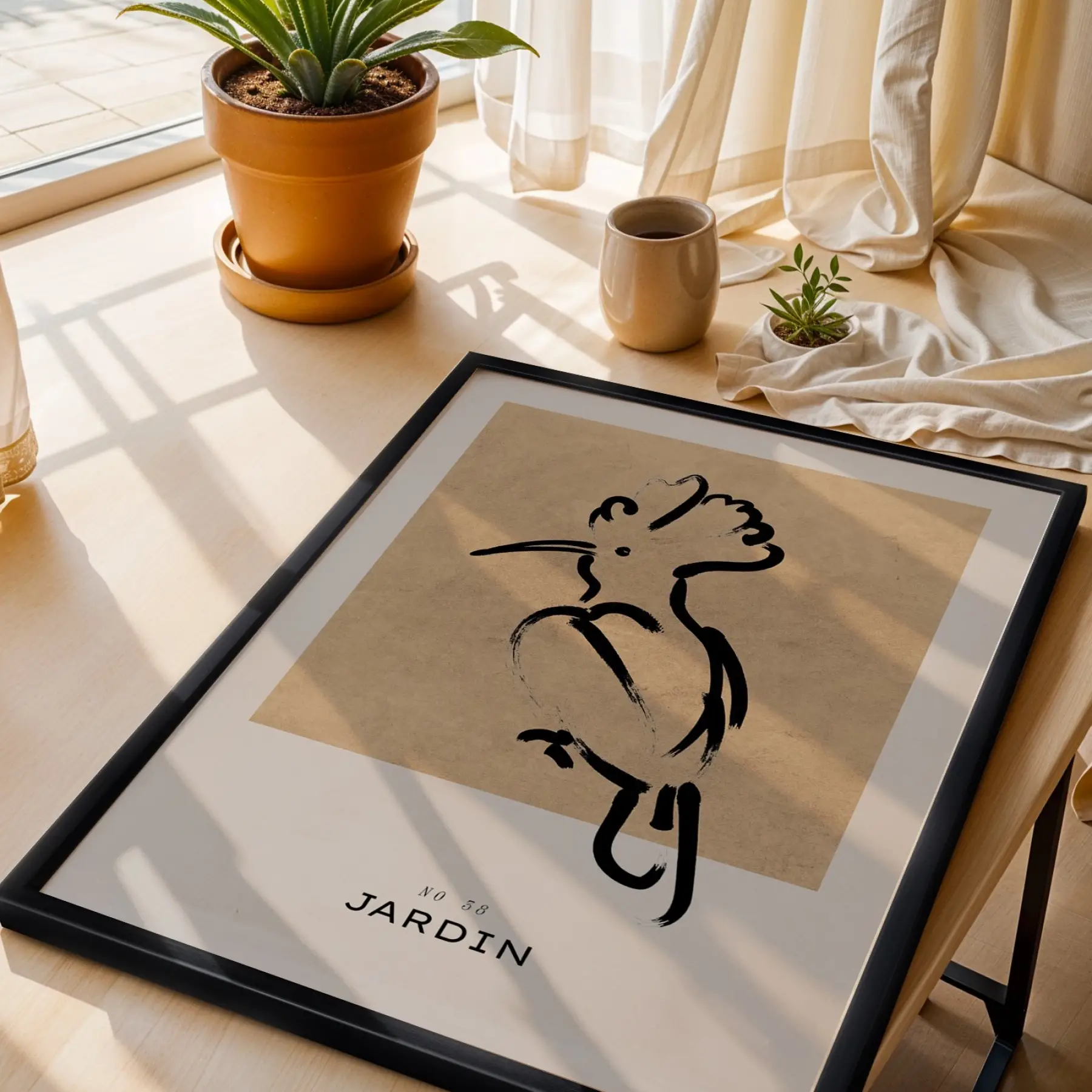 Minimalist Kuş Figürü Siyah Ahşap Çerçeveli Tablo Oturma Odası Duvar Dekoru Poster Obje