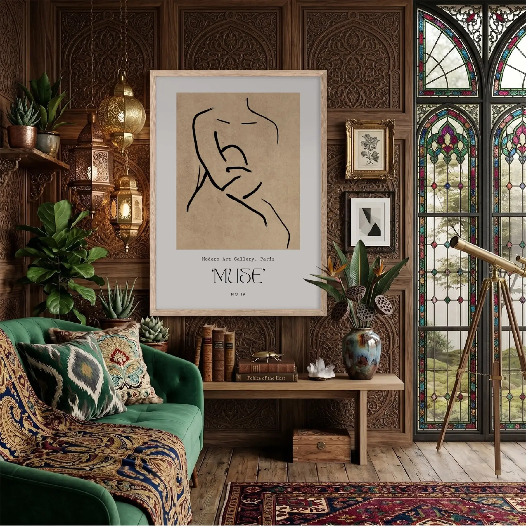Minimalist Muse Çizimi Doğal Ahşap Çerçeveli Tablo Mekan Yatak Koridor Ofis Kanvas Görünümlü