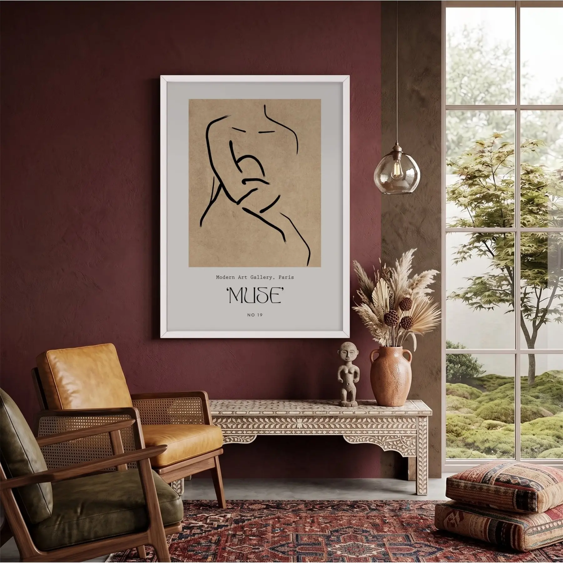 Minimalist Muse Çizimi Beyaz Ahşap Çerçeveli Tablo Koridor Ofis Kanvas Görünümlü Salon Oturma