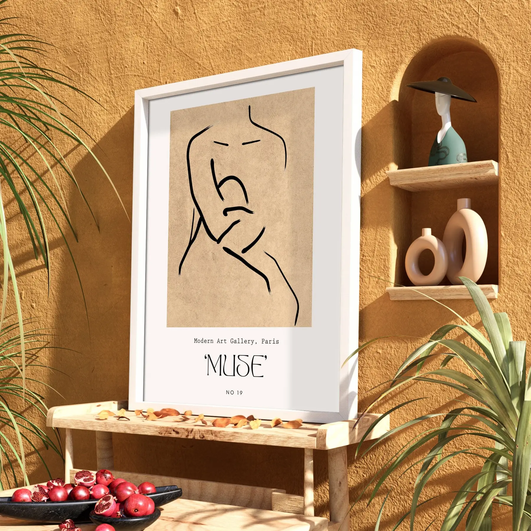 Minimalist Muse Çizimi Beyaz Ahşap Çerçeveli Tablo Koridor Ofis Kanvas Görünümlü Salon Oturma