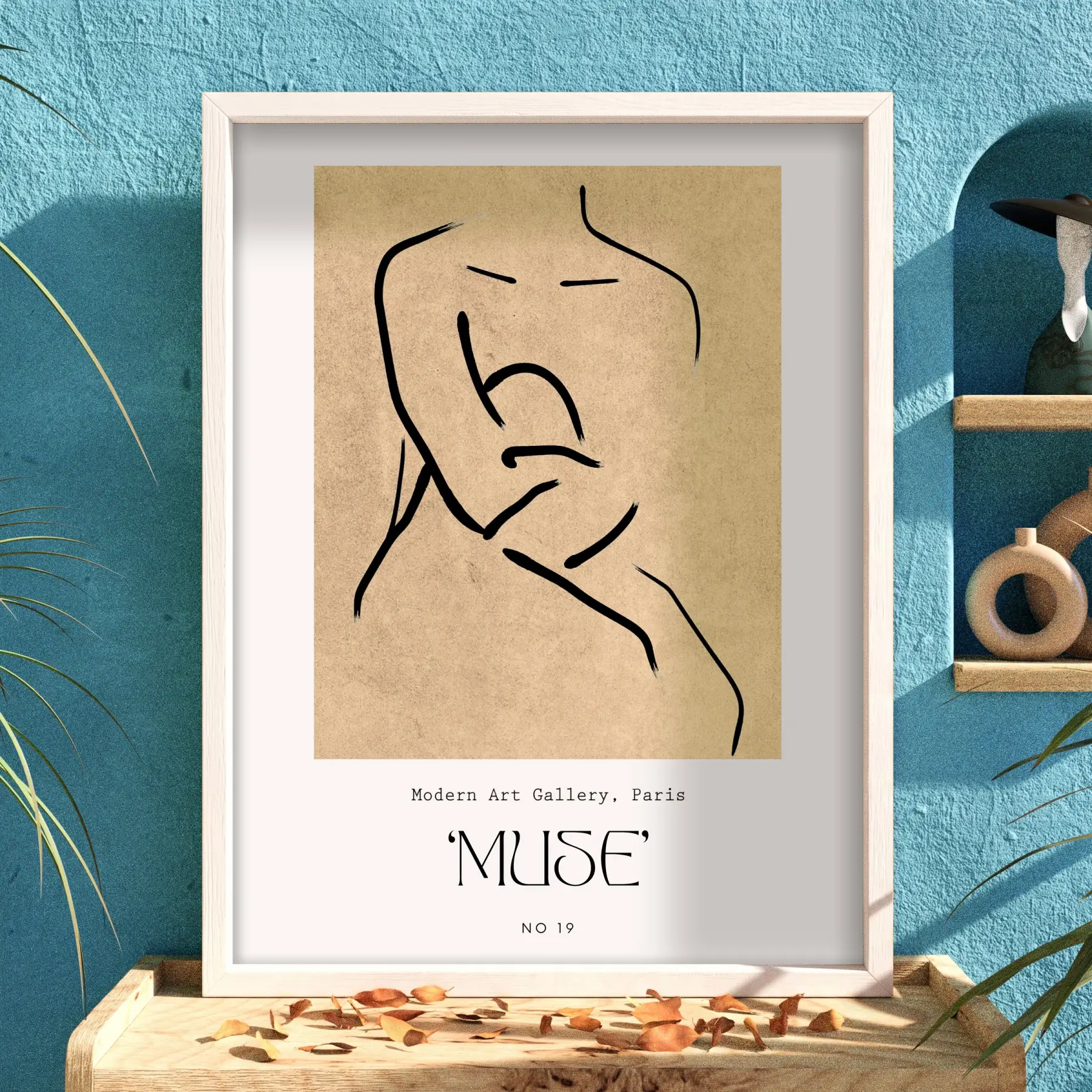 Minimalist Muse Çizimi Beyaz Ahşap Çerçeveli Tablo Koridor Ofis Kanvas Görünümlü Salon Oturma