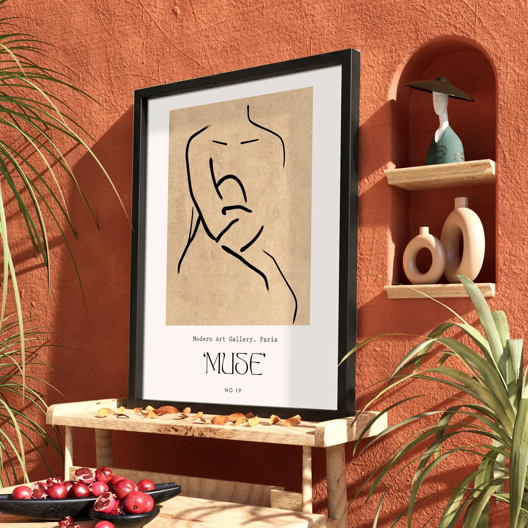 Minimalist Muse Çizimi Siyah Ahşap Çerçeveli Tablo Aksesuarları Modern Sanat İç Mekan Yatak