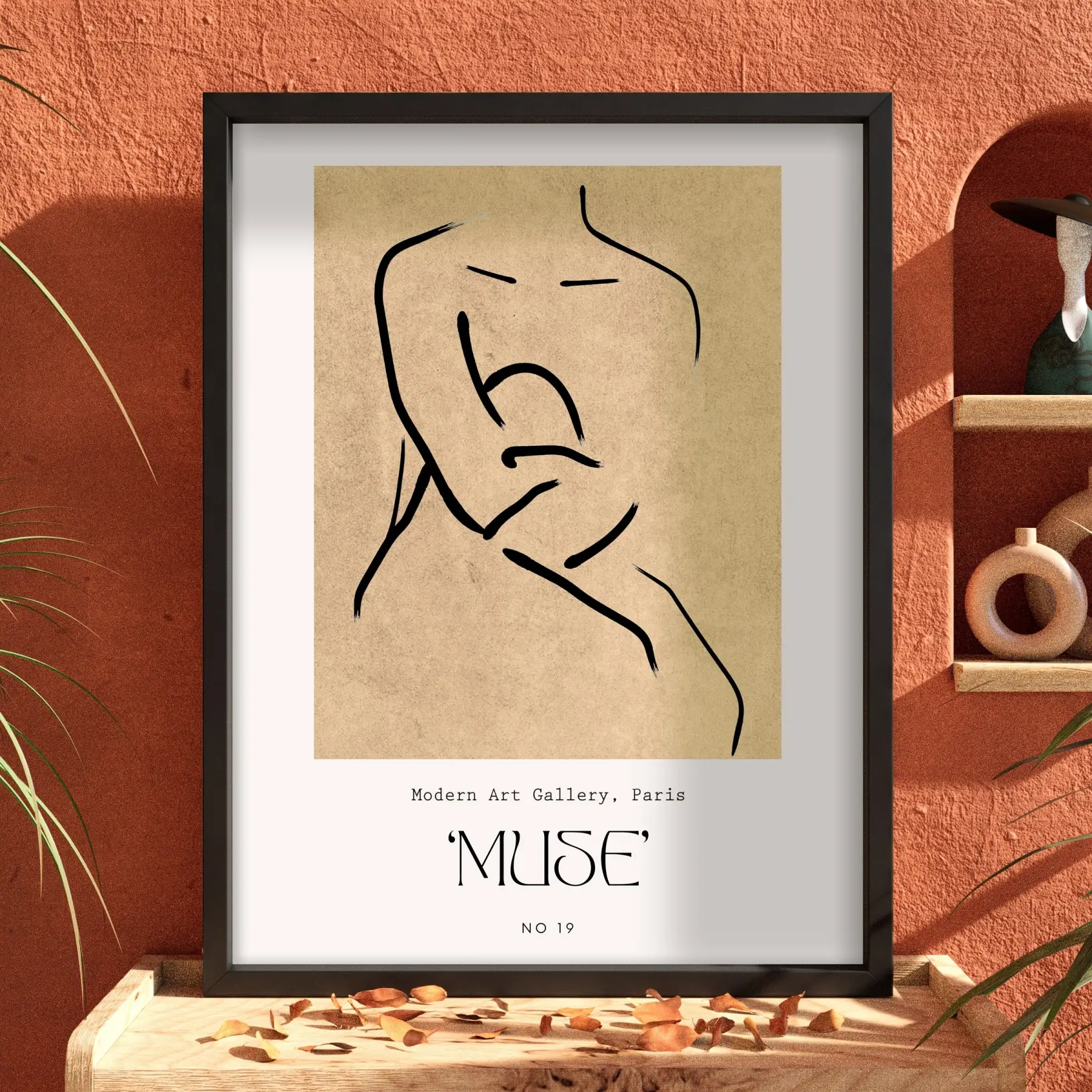 Minimalist Muse Çizimi Siyah Ahşap Çerçeveli Tablo Aksesuarları Modern Sanat İç Mekan Yatak