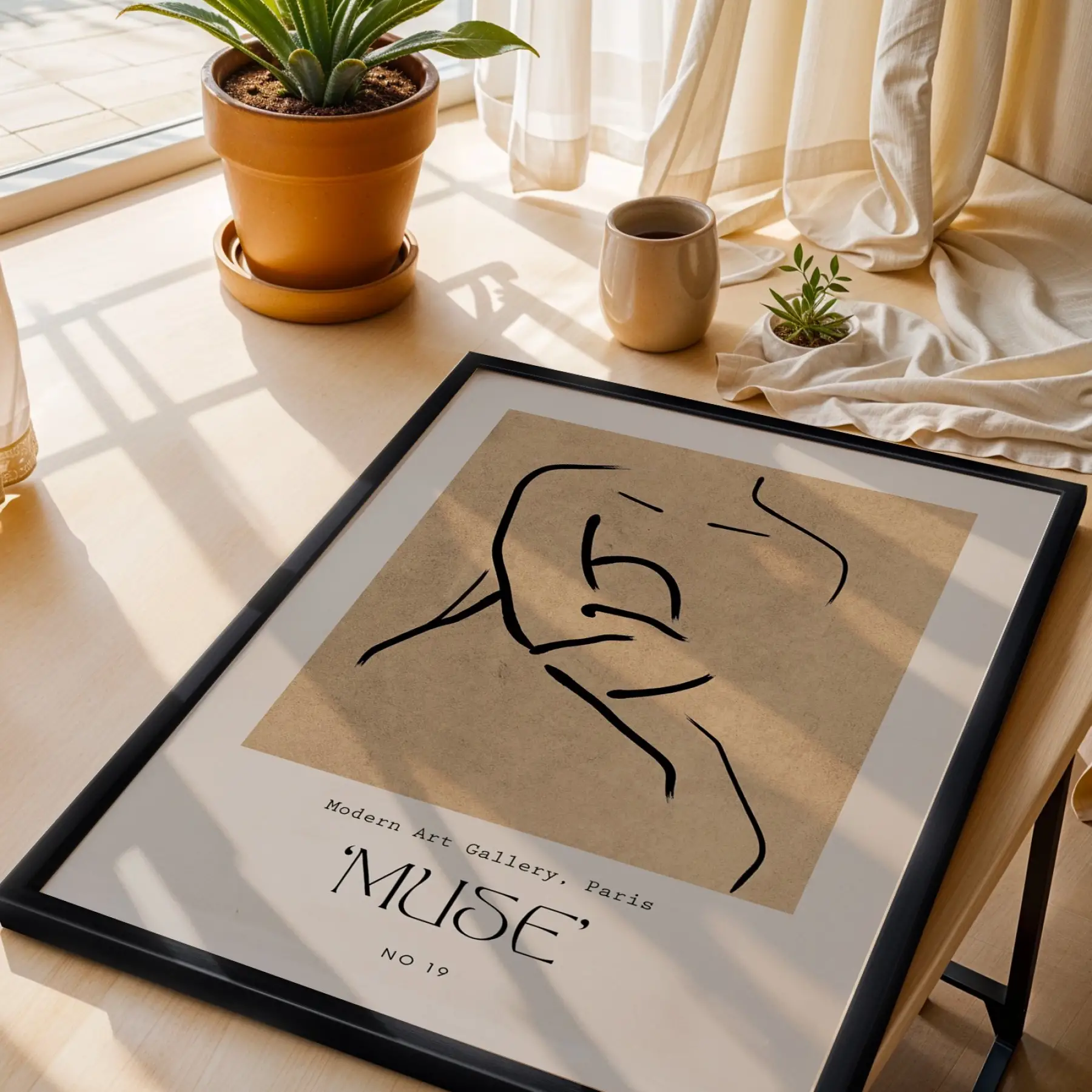 Minimalist Muse Çizimi Siyah Ahşap Çerçeveli Tablo Aksesuarları Modern Sanat İç Mekan Yatak