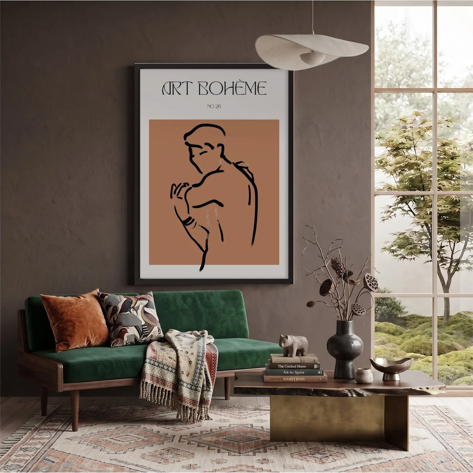 Terracotta Bohem Figür Siyah Ahşap Çerçeveli Tablo Salon Oturma Odası Duvar Dekoru Poster
