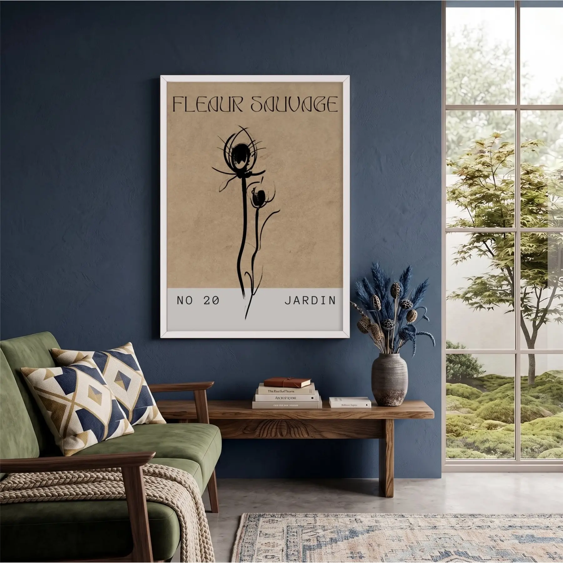 Kraft Yabani Çiçek Beyaz Ahşap Çerçeveli Tablo Bohem Poster Dekoratif Obje Ev Aksesuarları