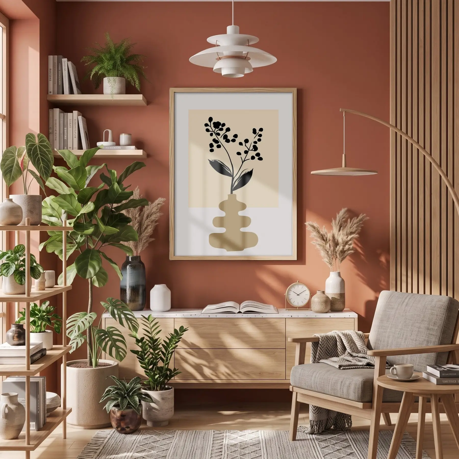 Soyut Siyah Berry Tablo Doğal Ahşap Çerçeveli Duvar Dekoru Poster Obje Ev Aksesuarları