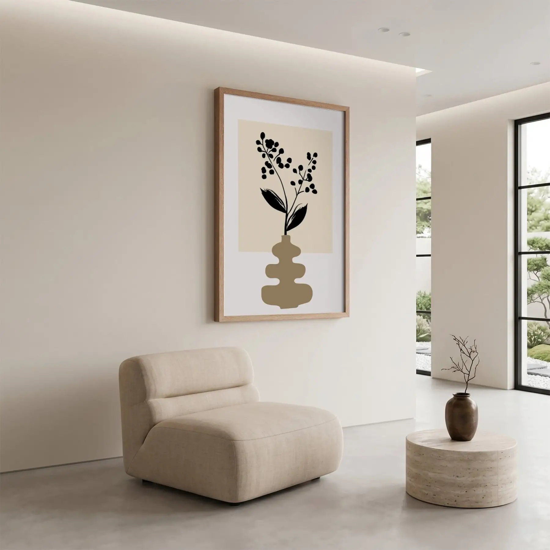 Soyut Siyah Berry Tablo Doğal Ahşap Çerçeveli Duvar Dekoru Poster Obje Ev Aksesuarları