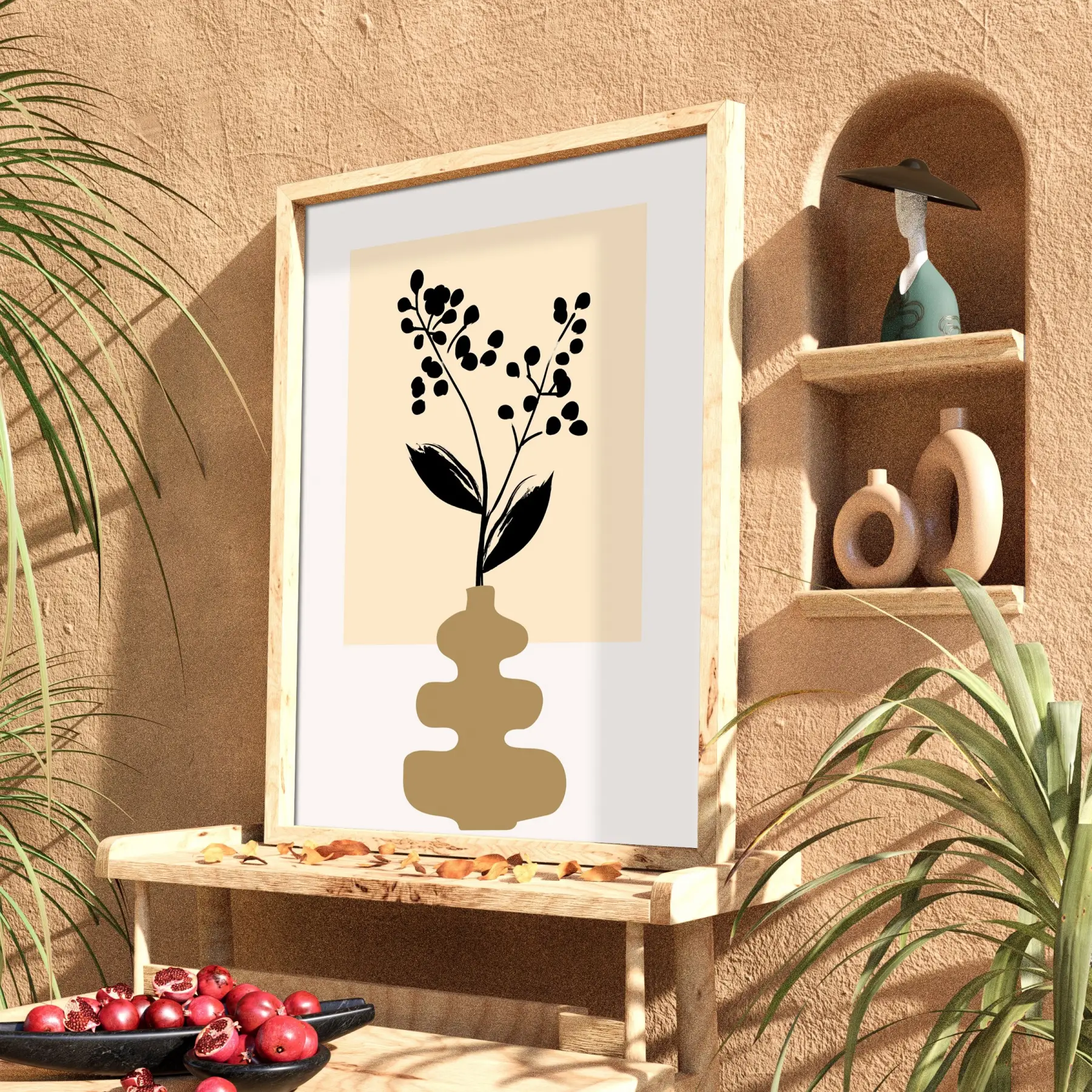 Soyut Siyah Berry Tablo Doğal Ahşap Çerçeveli Duvar Dekoru Poster Obje Ev Aksesuarları