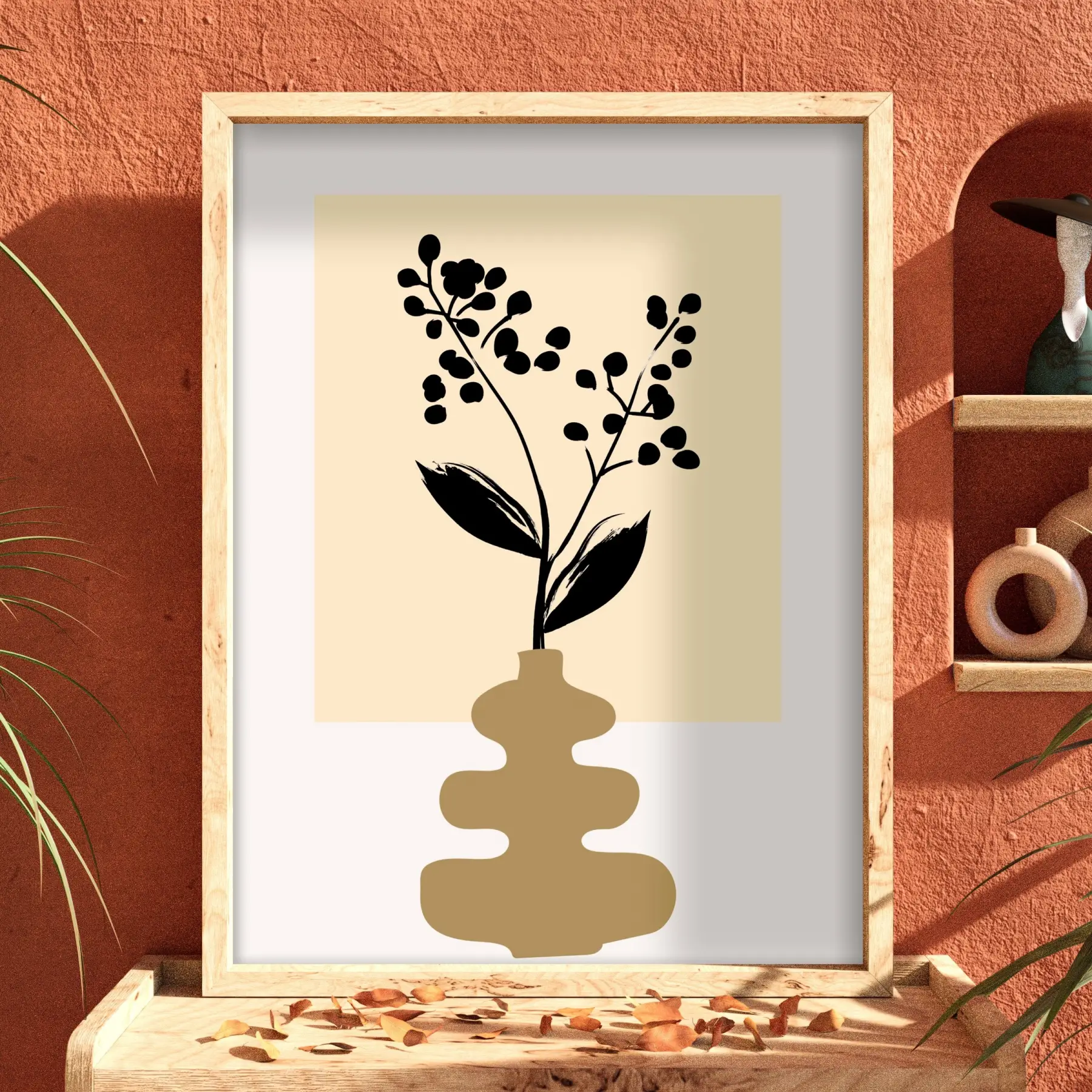 Soyut Siyah Berry Tablo Doğal Ahşap Çerçeveli Duvar Dekoru Poster Obje Ev Aksesuarları