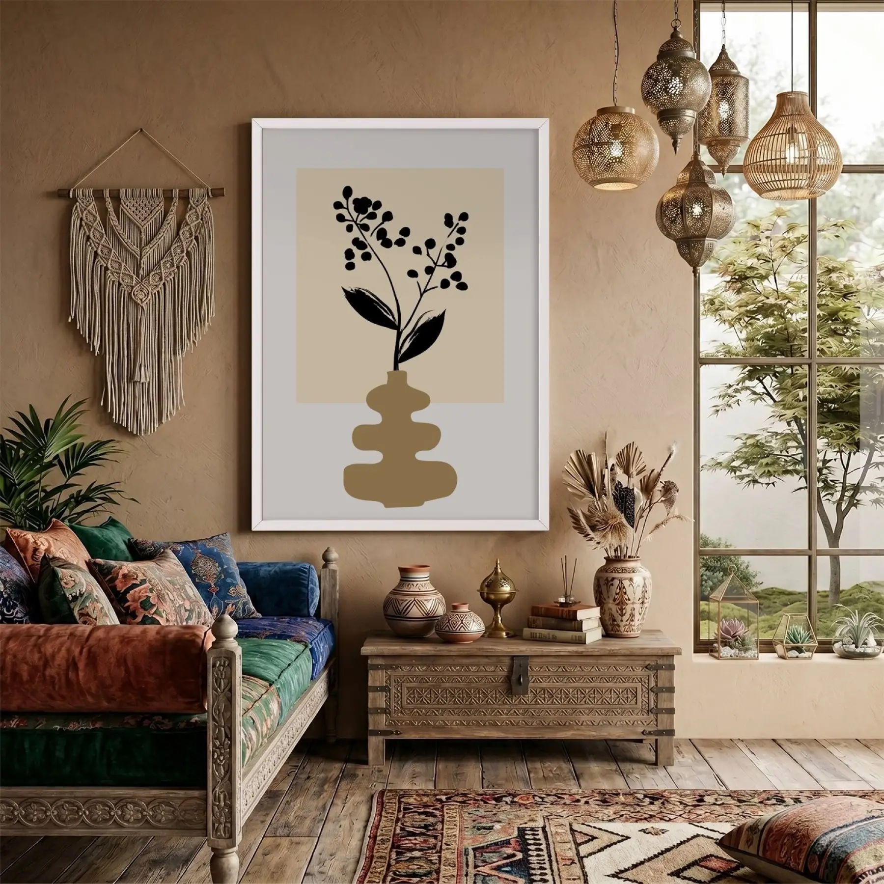 Soyut Siyah Berry Tablo Beyaz Ahşap Çerçeveli Obje Ev Aksesuarları Modern Sanat İç