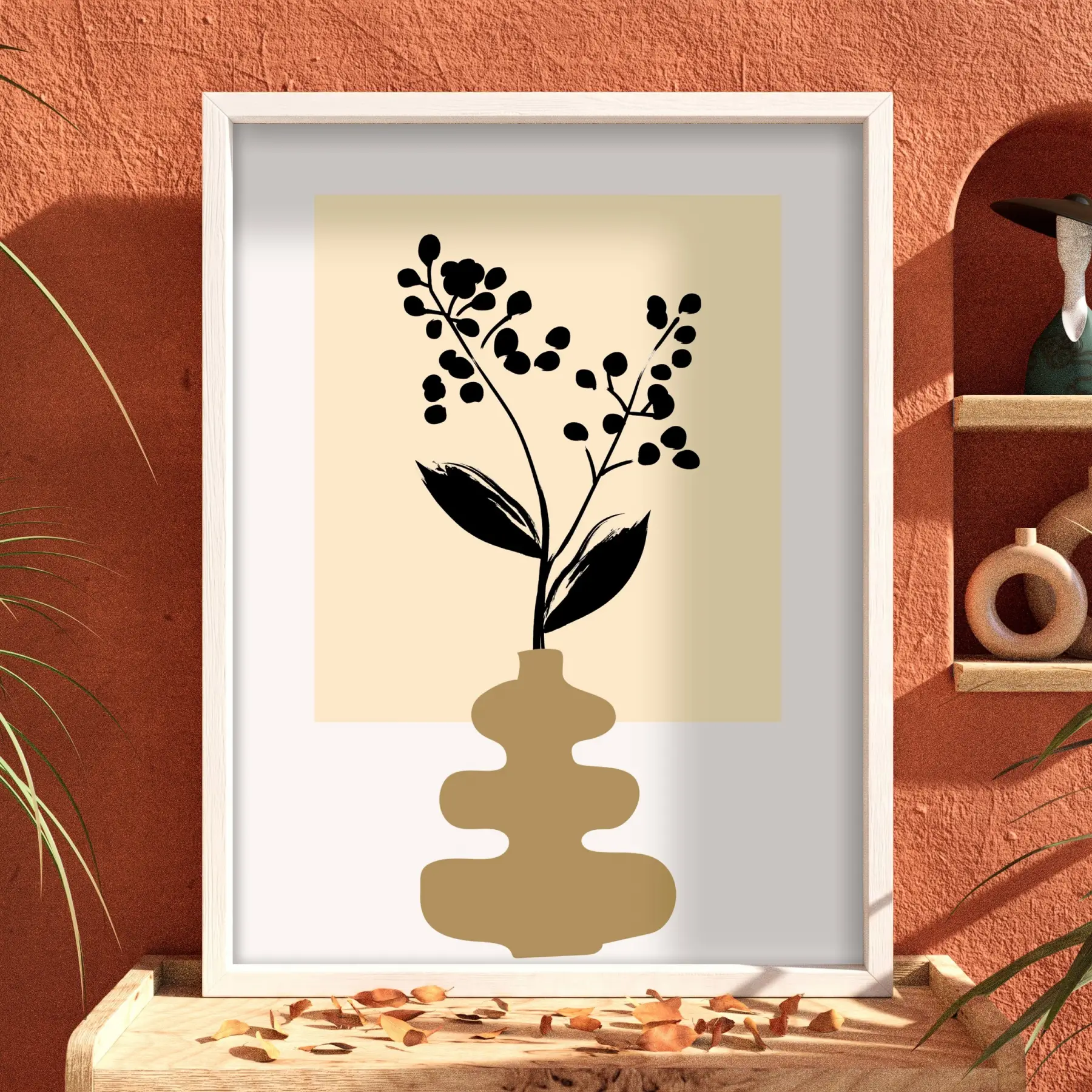 Soyut Siyah Berry Tablo Beyaz Ahşap Çerçeveli Obje Ev Aksesuarları Modern Sanat İç