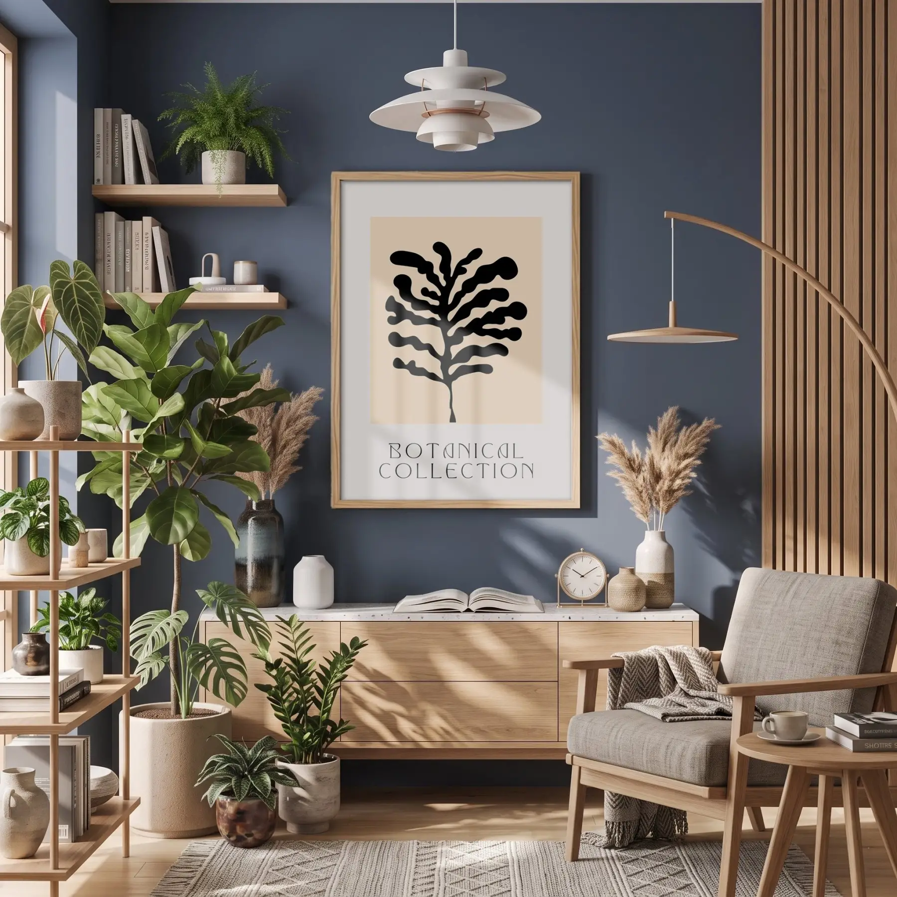 Siyah Deniz Yosunu Sanatı Doğal Ahşap Çerçeveli Tablo Duvar Dekoru Poster Obje Ev