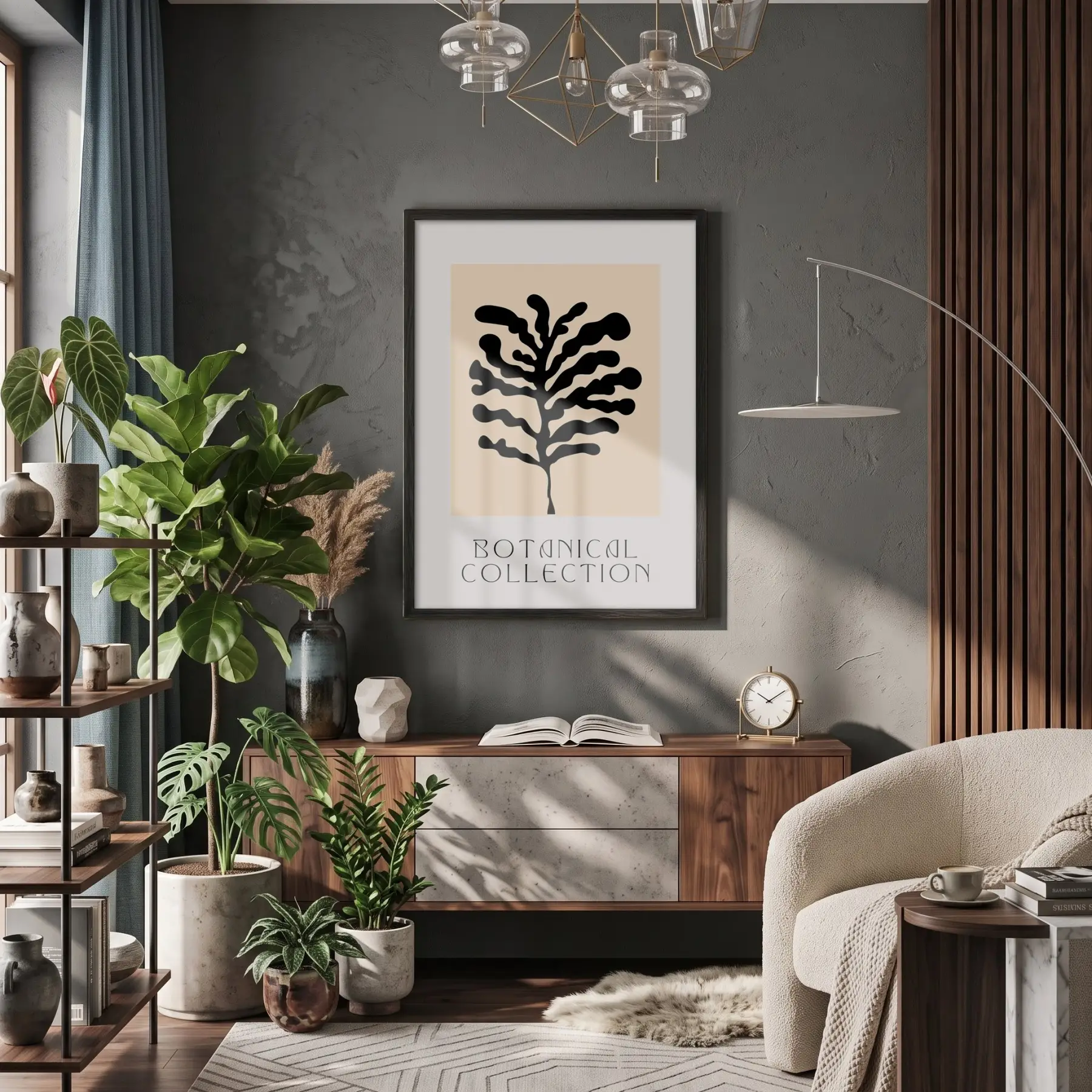 Siyah Deniz Yosunu Sanatı Ahşap Çerçeveli Tablo Poster Dekoratif Obje Ev Aksesuarları Modern