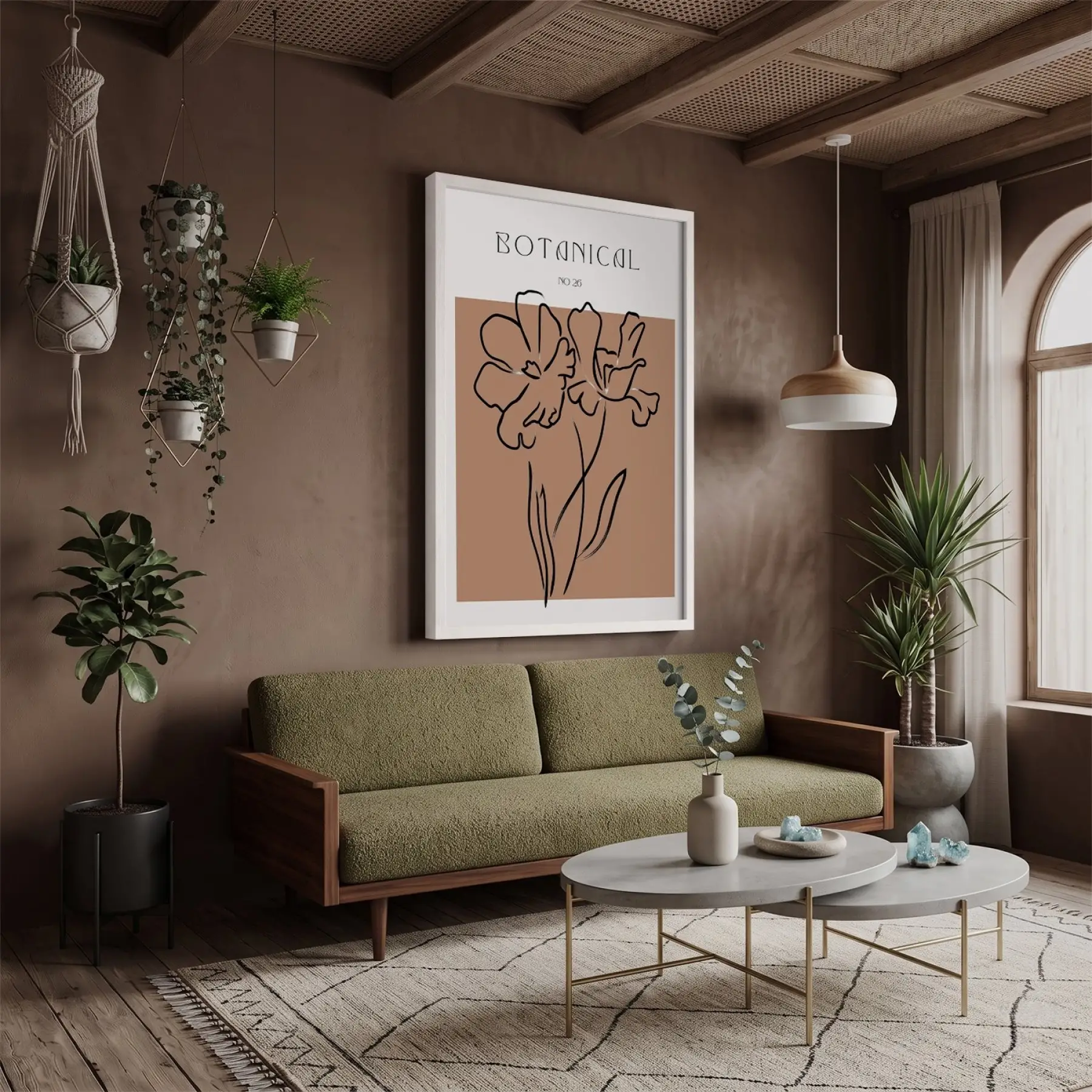 Minimalist Botanik Çizim Beyaz Ahşap Çerçeveli Tablo Bohem Dekoratif Obje Ev Aksesuarları Modern