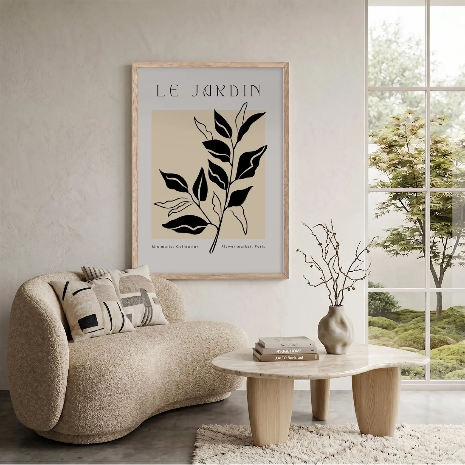 Minimalist Jardin Dalı Doğal Ahşap Çerçeveli Tablo Duvar Dekoru Poster Obje Ev Aksesuarları
