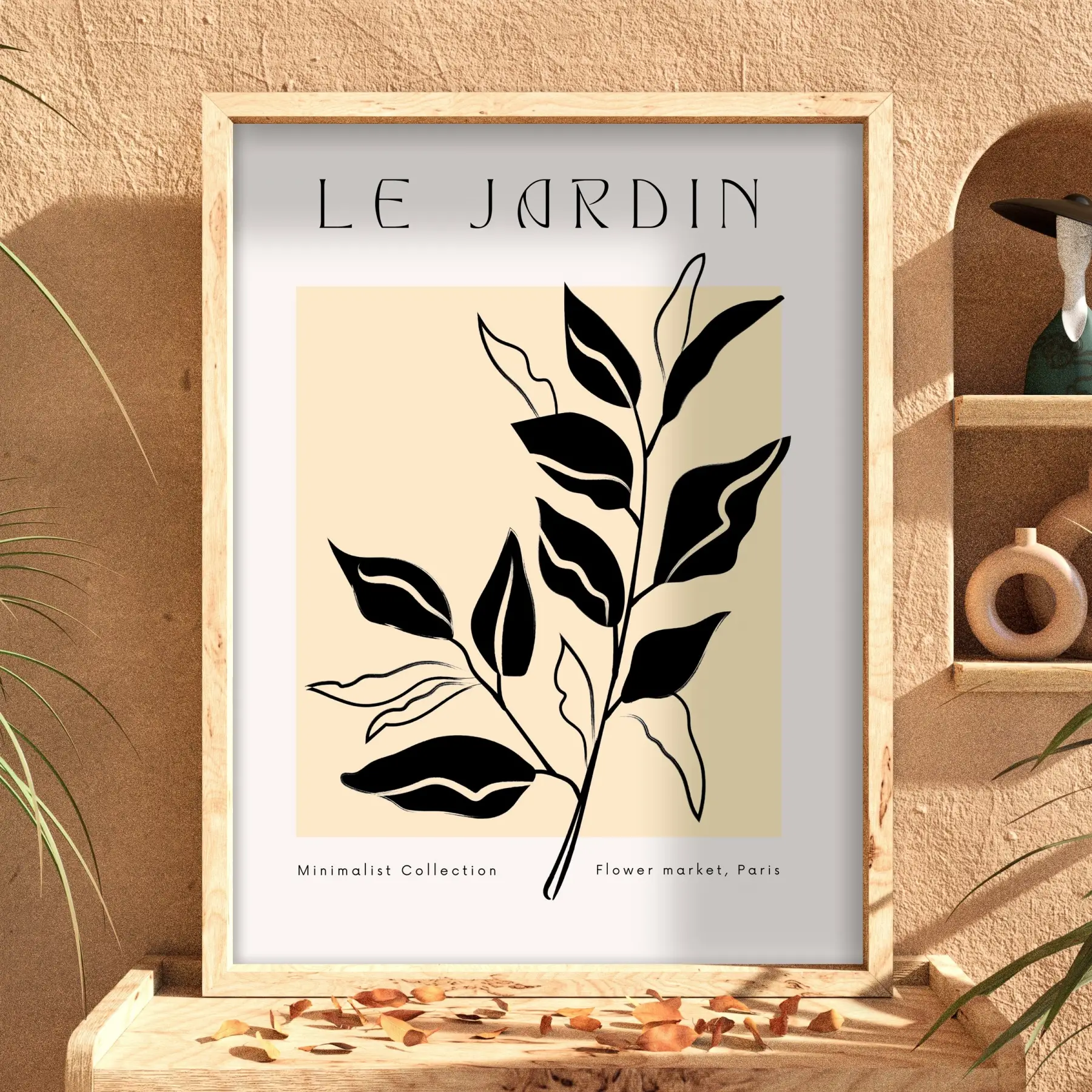 Minimalist Jardin Dalı Doğal Ahşap Çerçeveli Tablo Duvar Dekoru Poster Obje Ev Aksesuarları