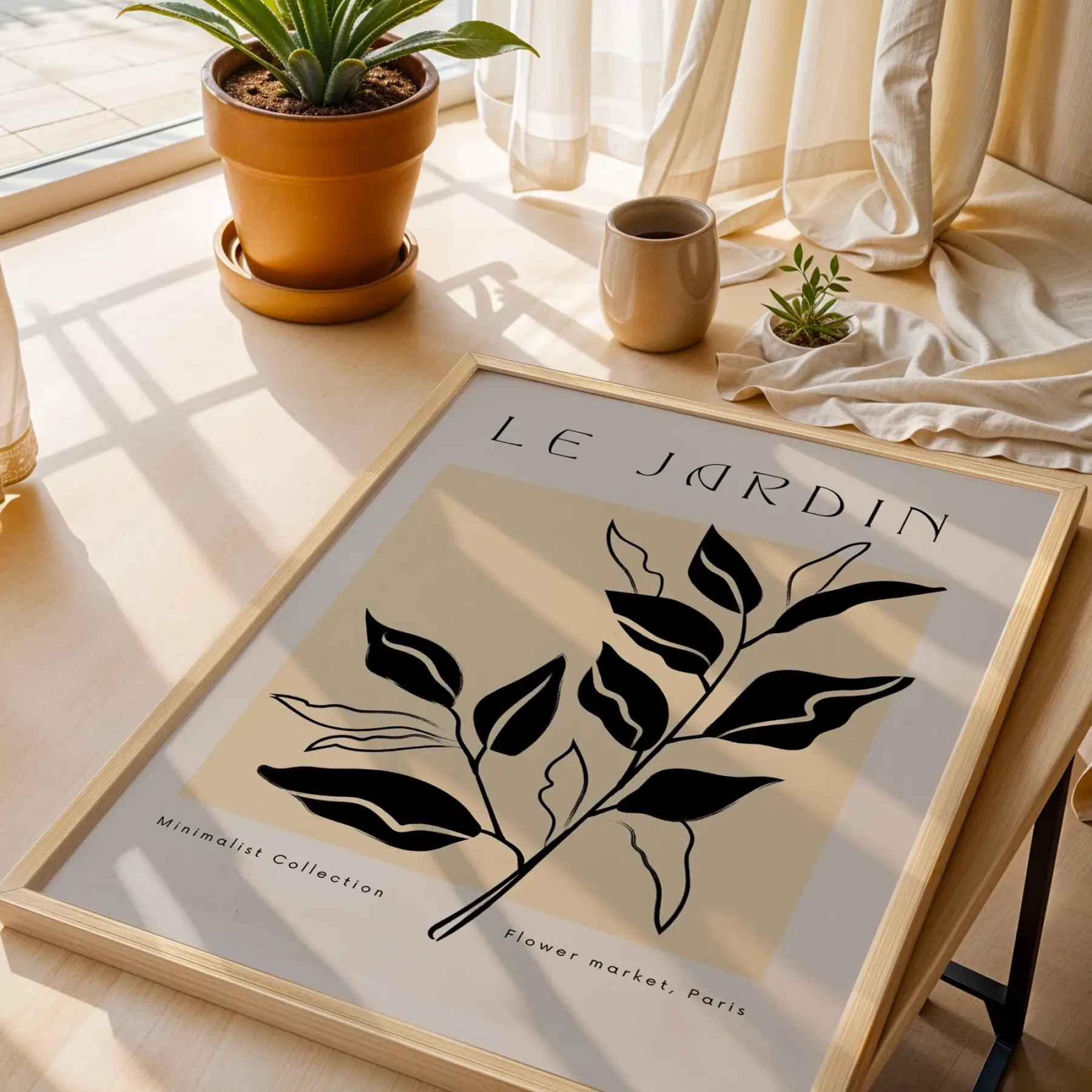 Minimalist Jardin Dalı Doğal Ahşap Çerçeveli Tablo Duvar Dekoru Poster Obje Ev Aksesuarları