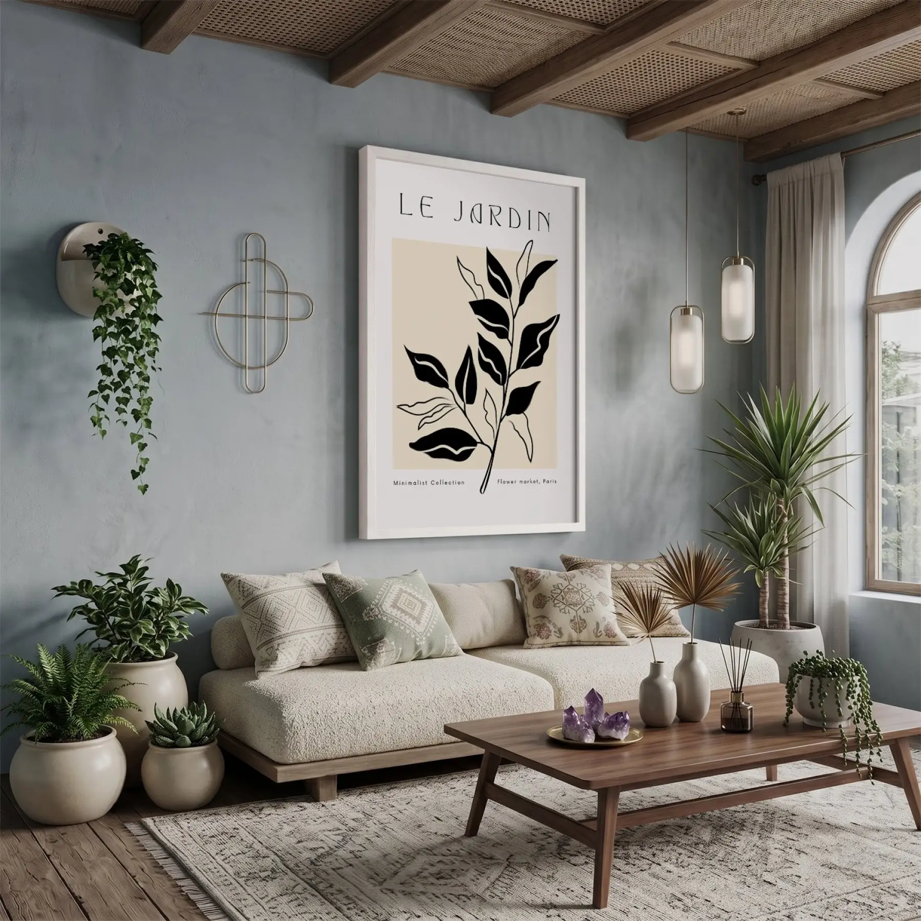 Minimalist Jardin Dalı Beyaz Ahşap Çerçeveli Tablo Dekoru Poster Obje Ev Aksesuarları Modern