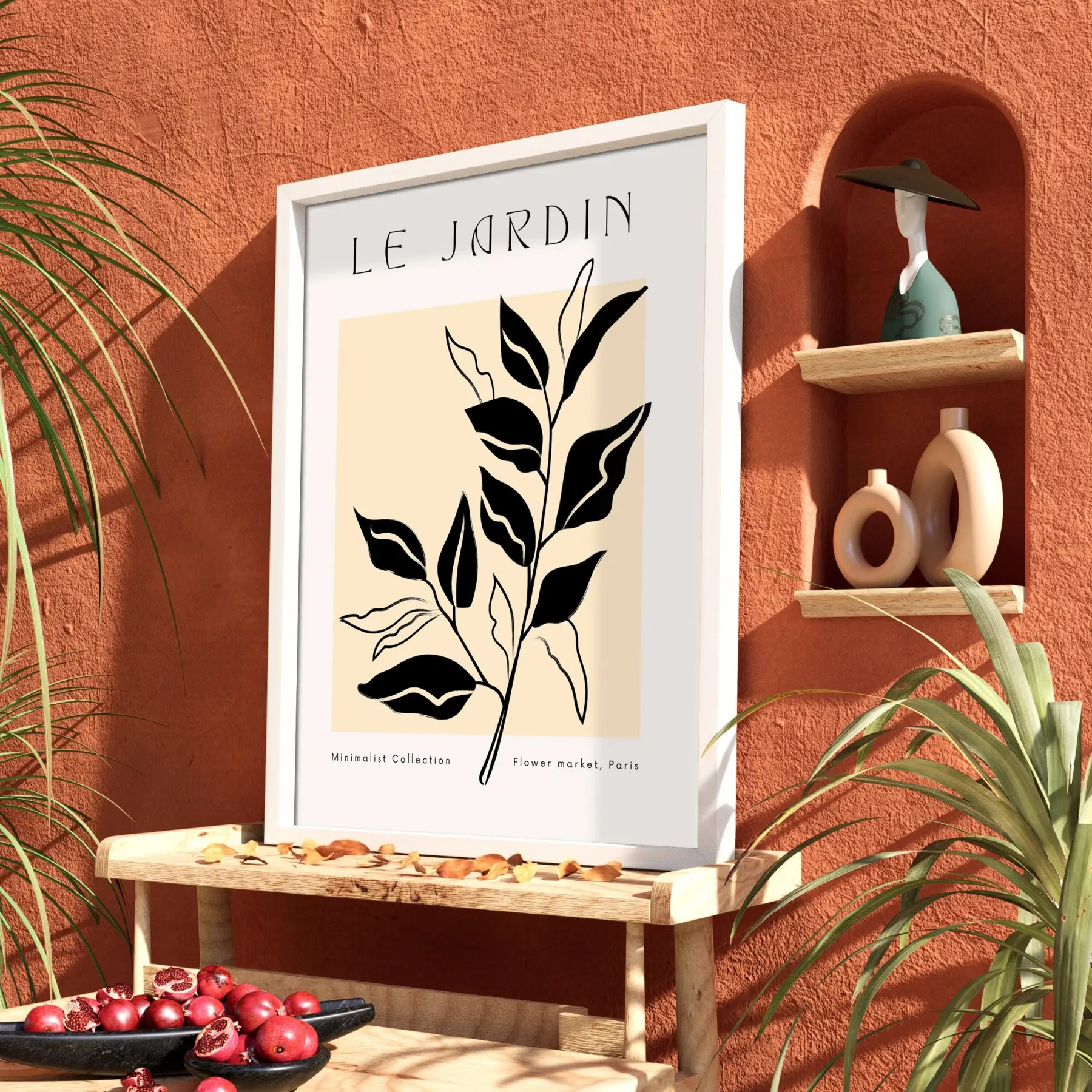 Minimalist Jardin Dalı Beyaz Ahşap Çerçeveli Tablo Dekoru Poster Obje Ev Aksesuarları Modern