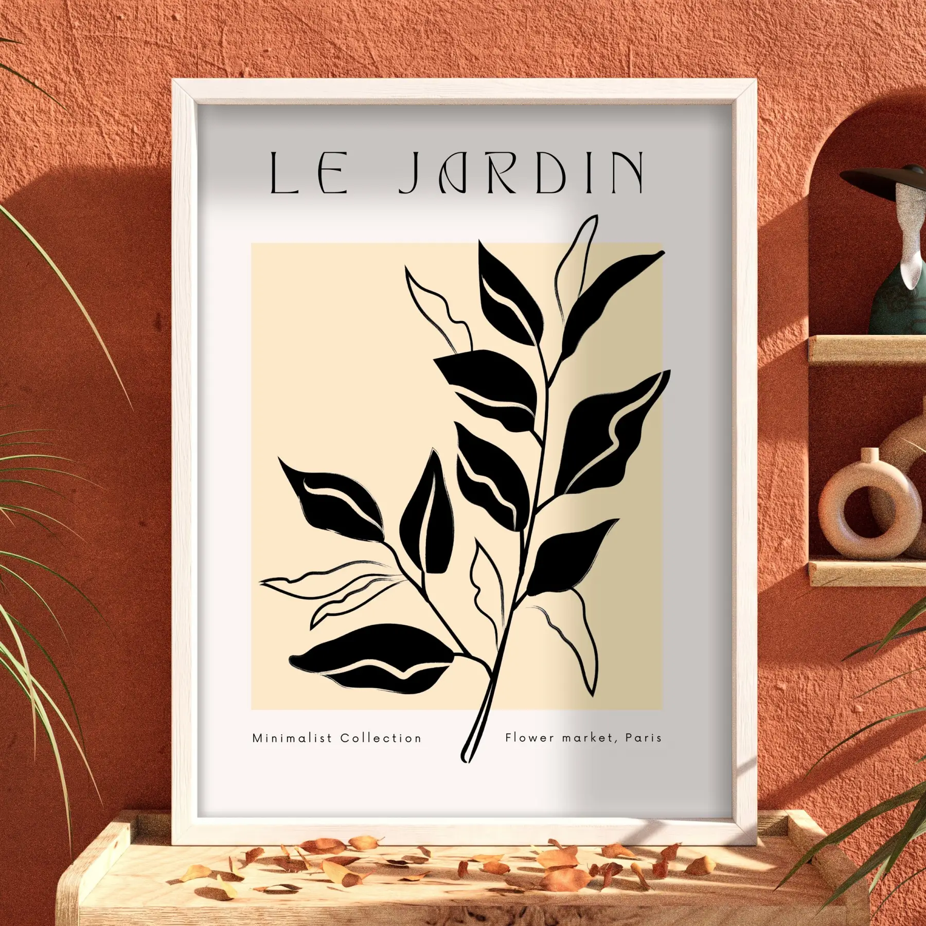 Minimalist Jardin Dalı Beyaz Ahşap Çerçeveli Tablo Dekoru Poster Obje Ev Aksesuarları Modern