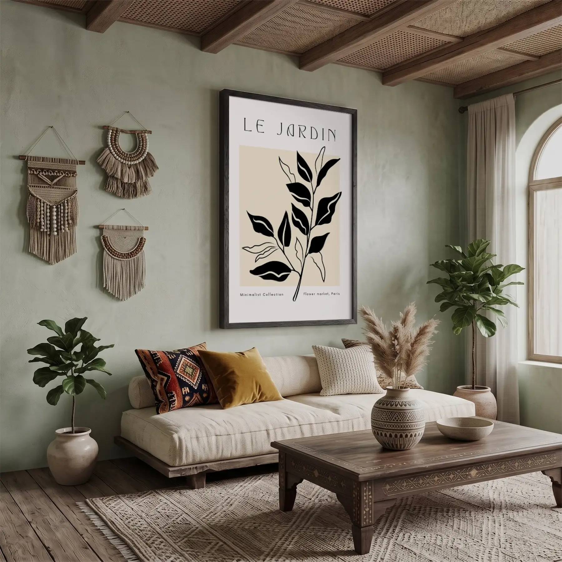 Minimalist Jardin Dalı Siyah Ahşap Çerçeveli Tablo Oturma Odası Duvar Dekoru Poster Obje
