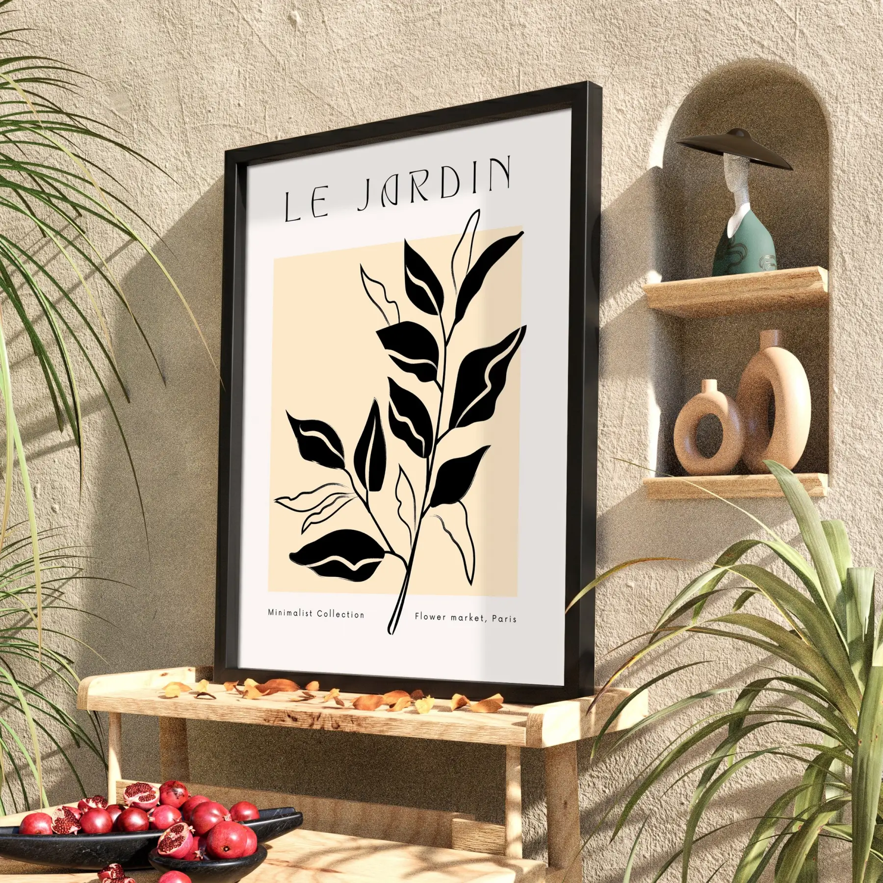 Minimalist Jardin Dalı Siyah Ahşap Çerçeveli Tablo Oturma Odası Duvar Dekoru Poster Obje
