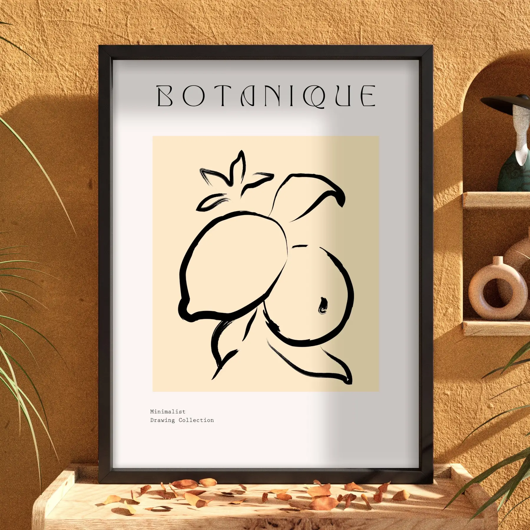 Minimalist Botanik Limon Siyah Ahşap Çerçeveli Tablo Bohem Dekorasyonu Poster Obje Ev Aksesuarları