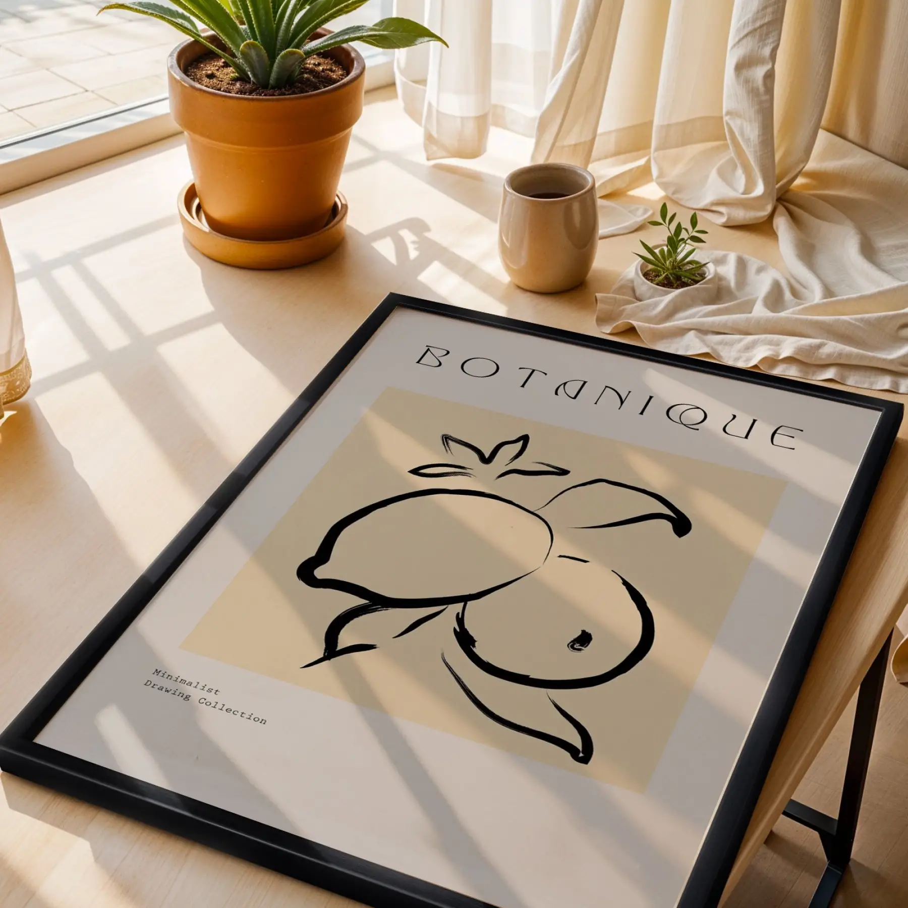 Minimalist Botanik Limon Siyah Ahşap Çerçeveli Tablo Bohem Dekorasyonu Poster Obje Ev Aksesuarları