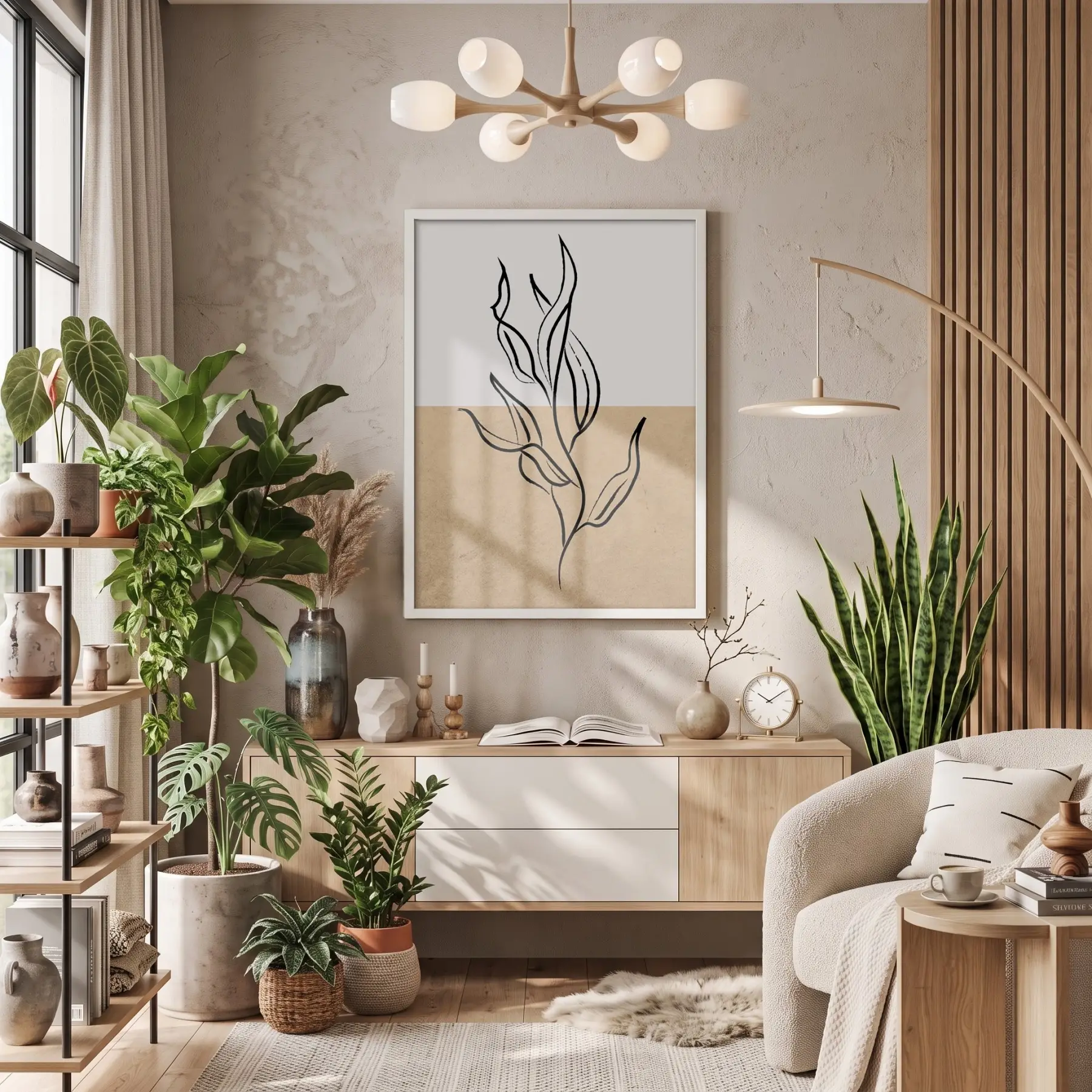 İki Tonlu Minimalist Yaprak Beyaz Ahşap Çerçeveli Tablo Dekoratif Obje Ev Aksesuarları Modern