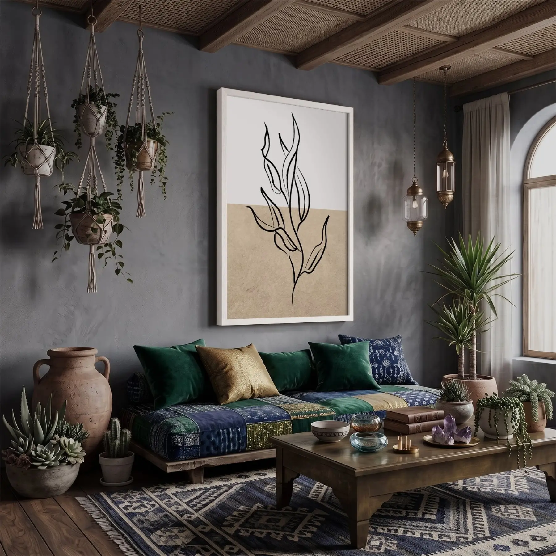 İki Tonlu Minimalist Yaprak Beyaz Ahşap Çerçeveli Tablo Dekoratif Obje Ev Aksesuarları Modern