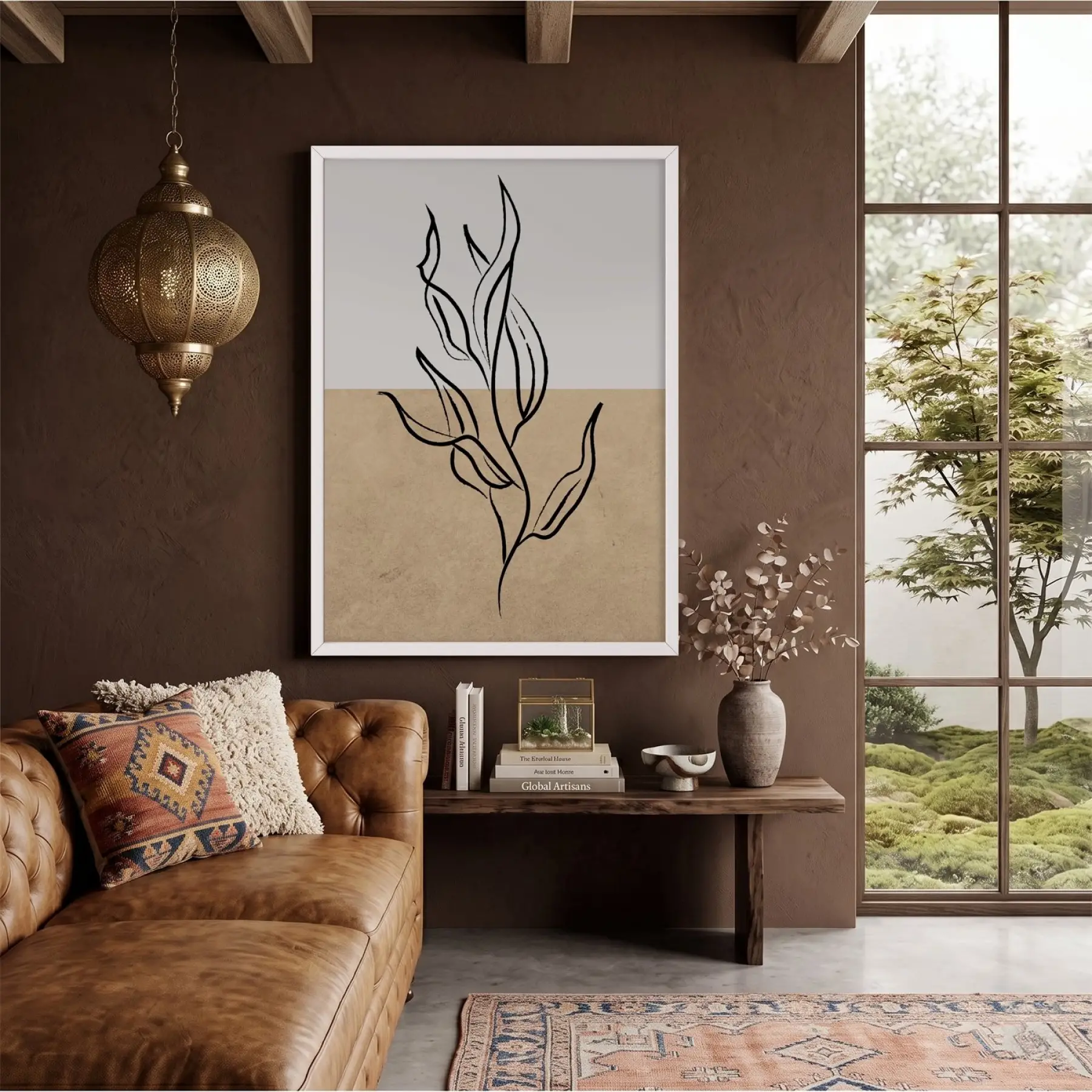 İki Tonlu Minimalist Yaprak Beyaz Ahşap Çerçeveli Tablo Dekoratif Obje Ev Aksesuarları Modern