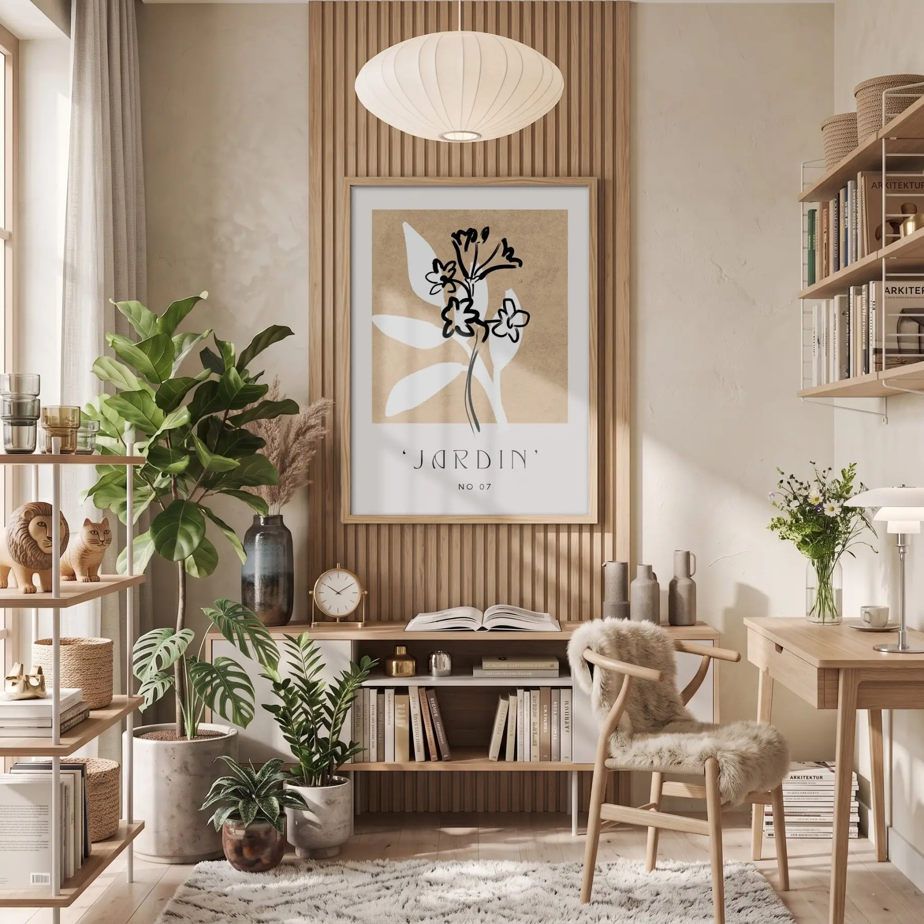 Toprak Tonlu Jardin Sanatı Doğal Ahşap Çerçeveli Tablo Ofis Kanvas Görünümlü Salon Oturma