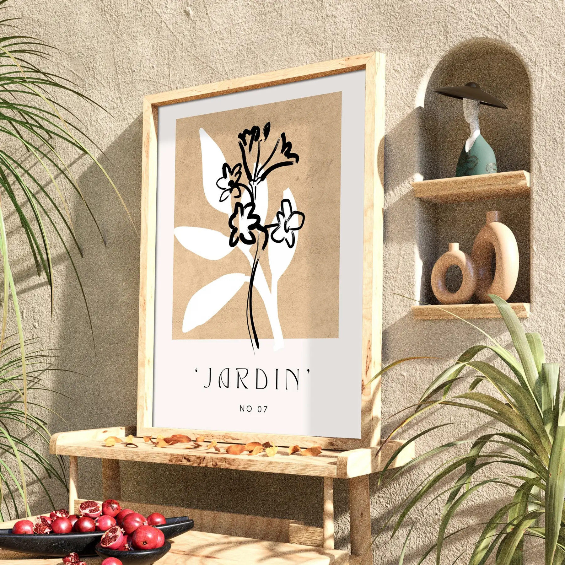 Toprak Tonlu Jardin Sanatı Doğal Ahşap Çerçeveli Tablo Ofis Kanvas Görünümlü Salon Oturma